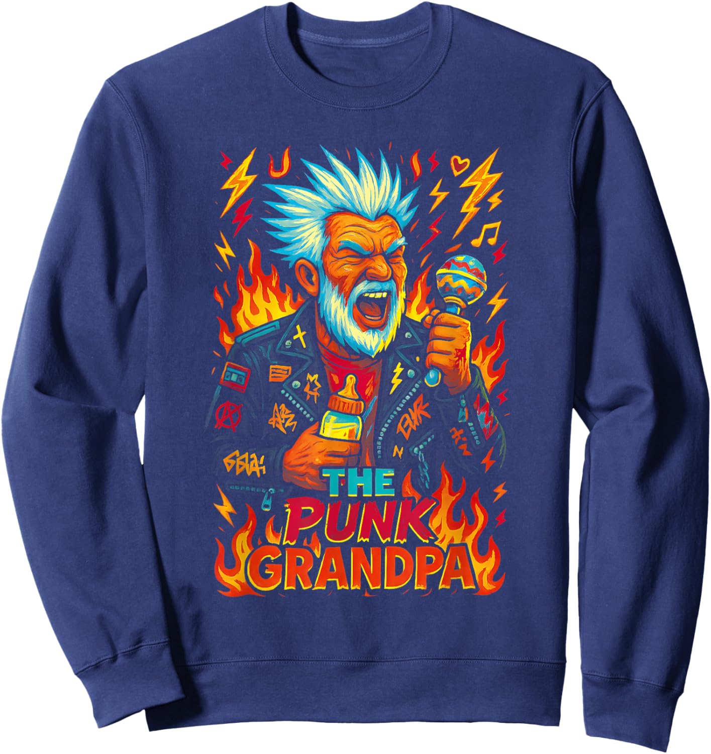 The Punk Grandpa Funny Design for Grandfahers Sweatshirt - Sweatshirt | Navy