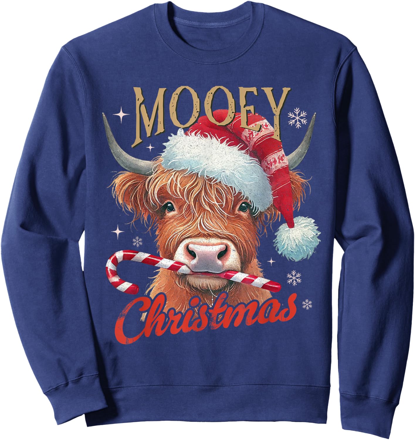 Mooey Christmas Highland Cow Design Xmas Cow Lover Funny Sweatshirt - Sweatshirt | Navy