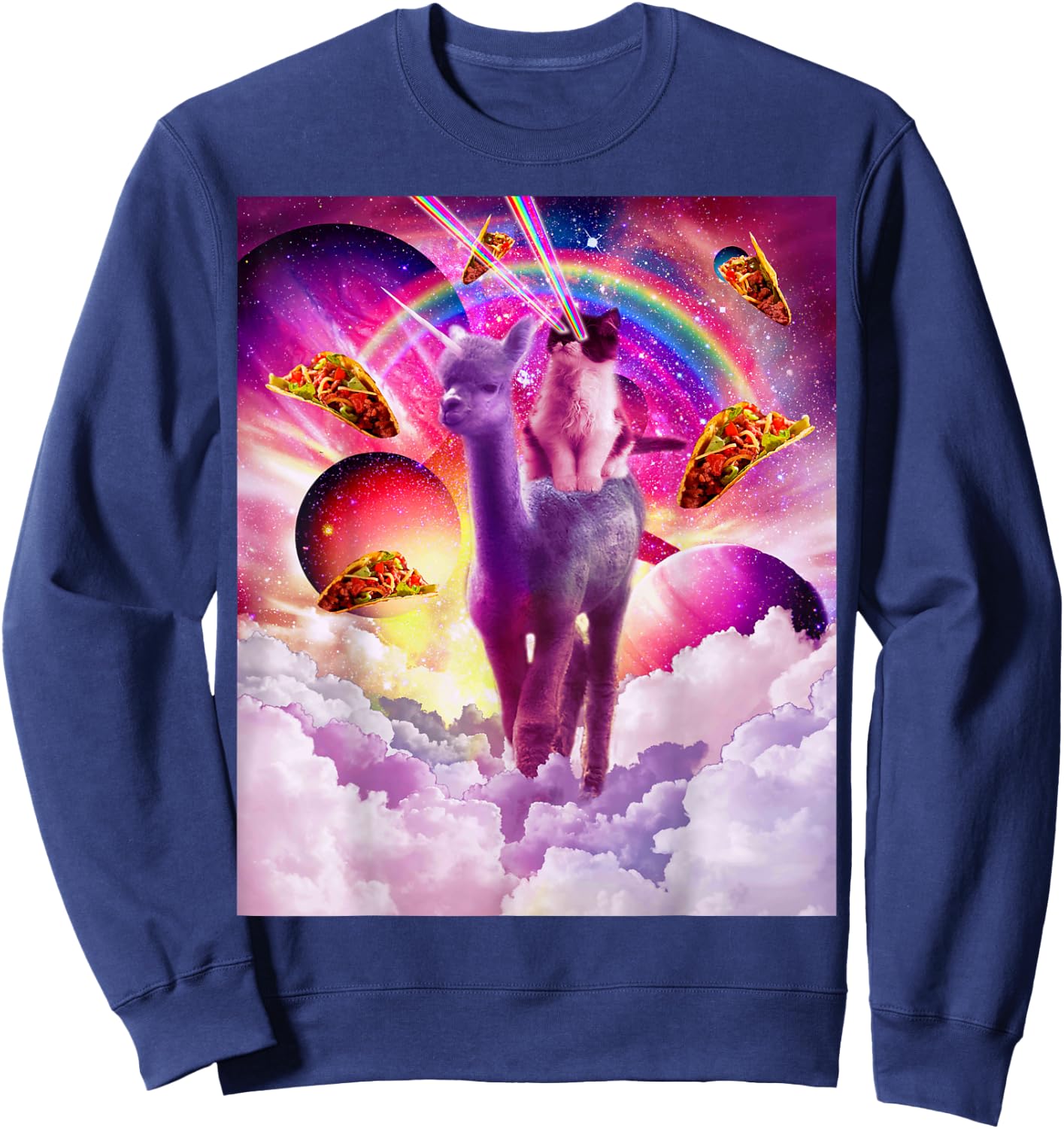 Cosmic Cat Riding Alpaca Unicorn Sweatshirt - Sweatshirt | Navy