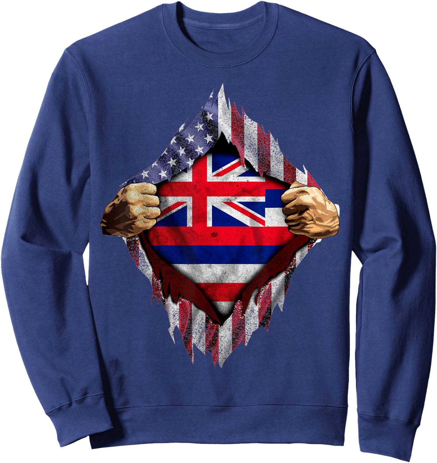 Hawaiian American Flag Shirt - Hawaii Flag Shirt Women Kids Men Sweatshirt - Sweatshirt | Navy