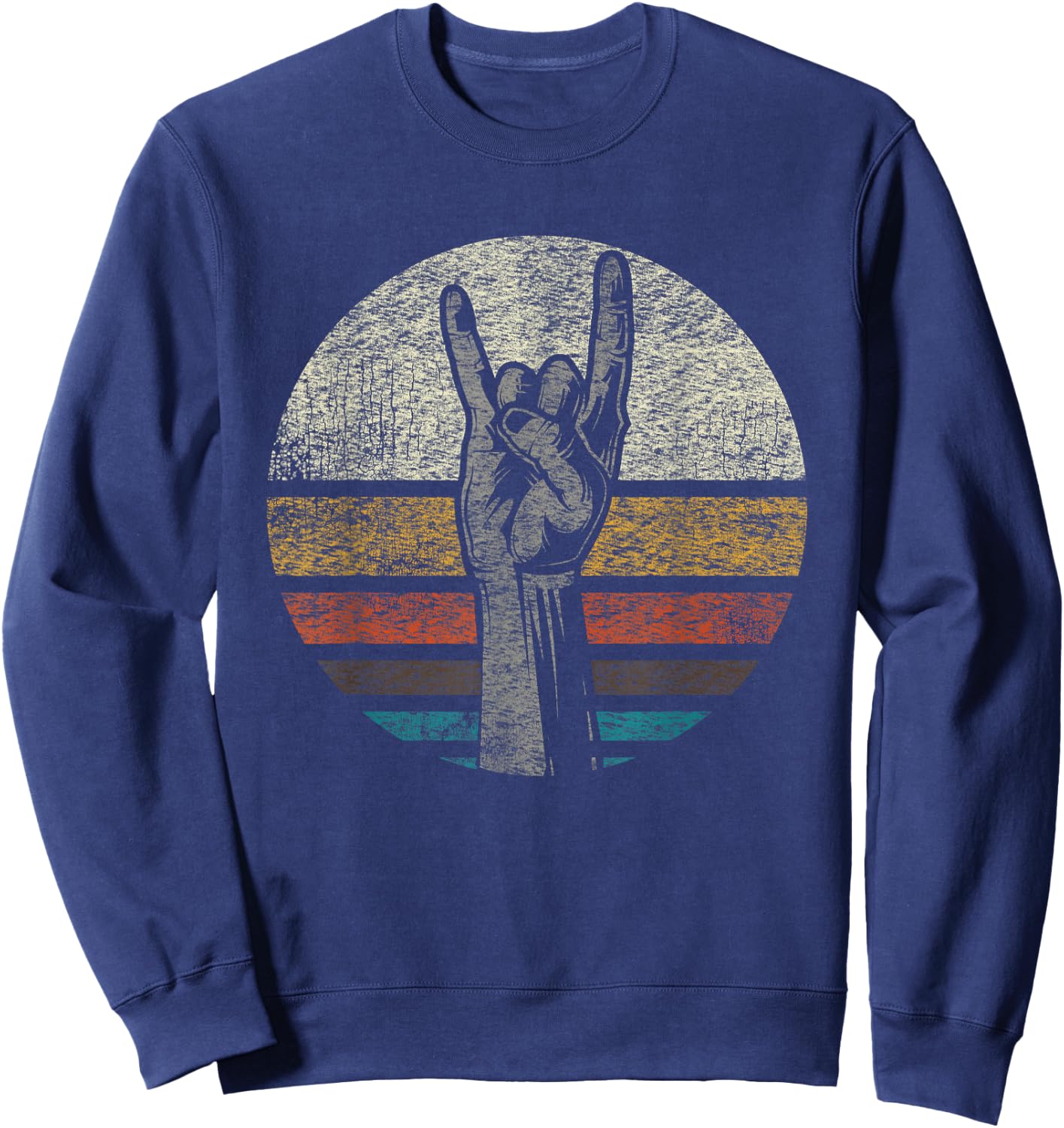 Retro Rock On Hand Horns for Rock and Roll Music Lovers Small Sweatshirt - Sweatshirt | Navy