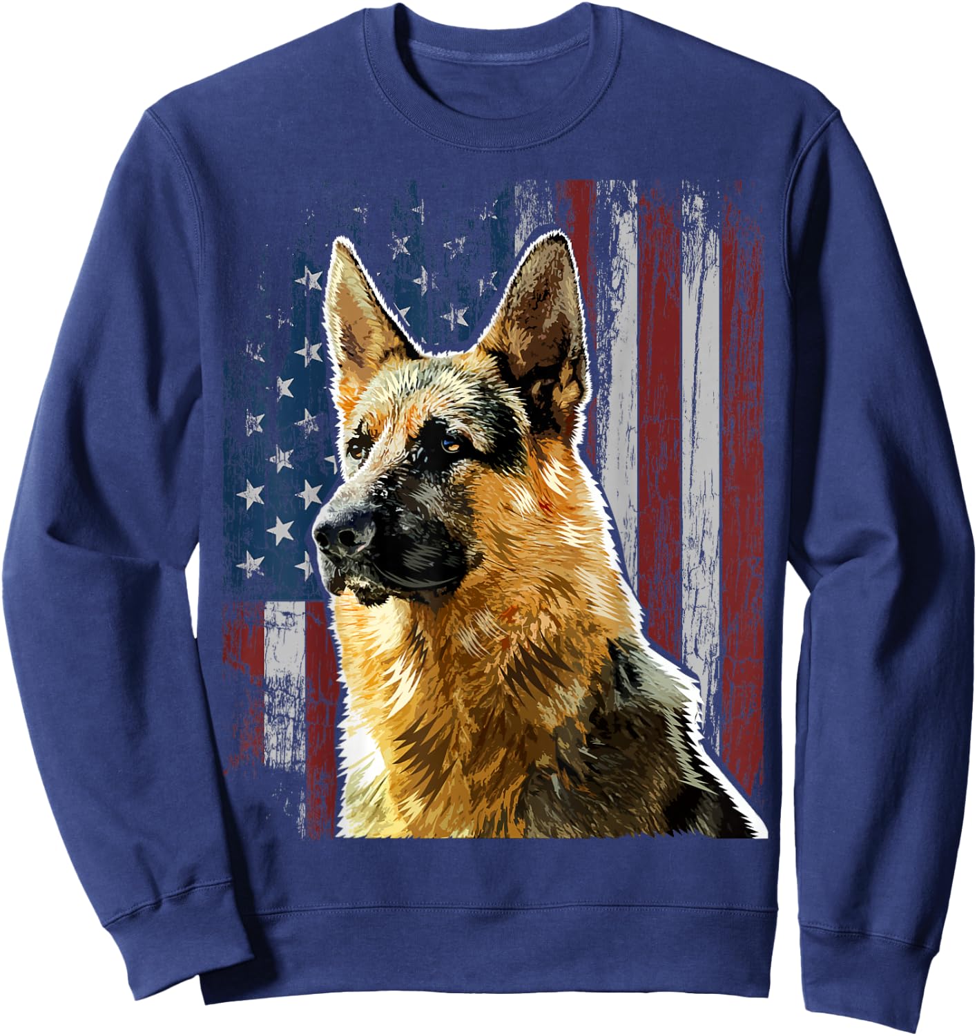 Patriotic German Shepherd American Flag Dog Gift Men Women Sweatshirt - Sweatshirt | Navy