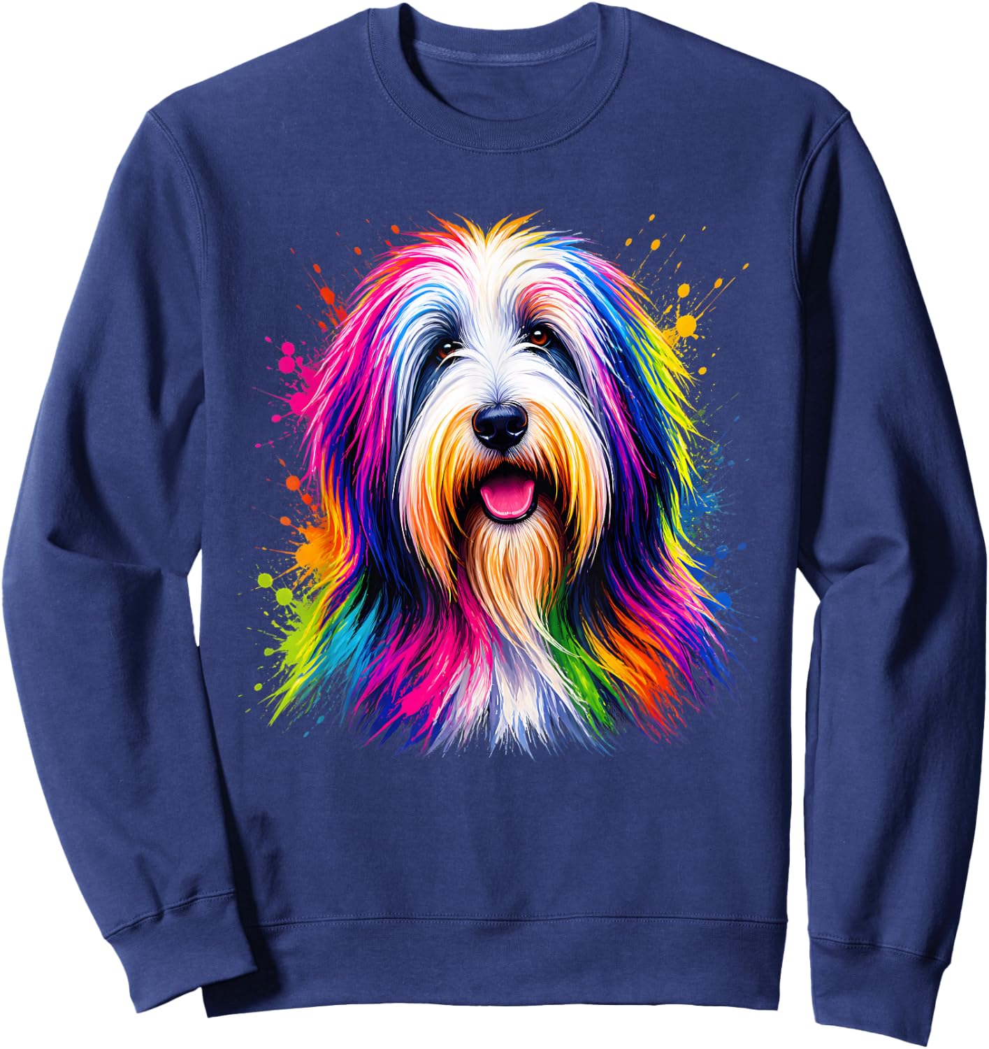 Bearded Collie Colorful Dog Portrait Sweatshirt - Sweatshirt | Navy
