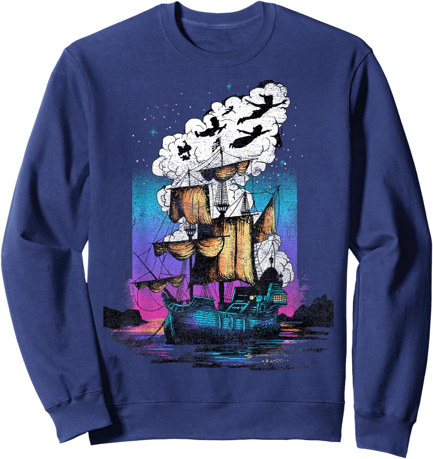 Disney Peter Pan Pirate Ship Flight Neon Graphic Sweatshirt - Sweatshirt | Navy
