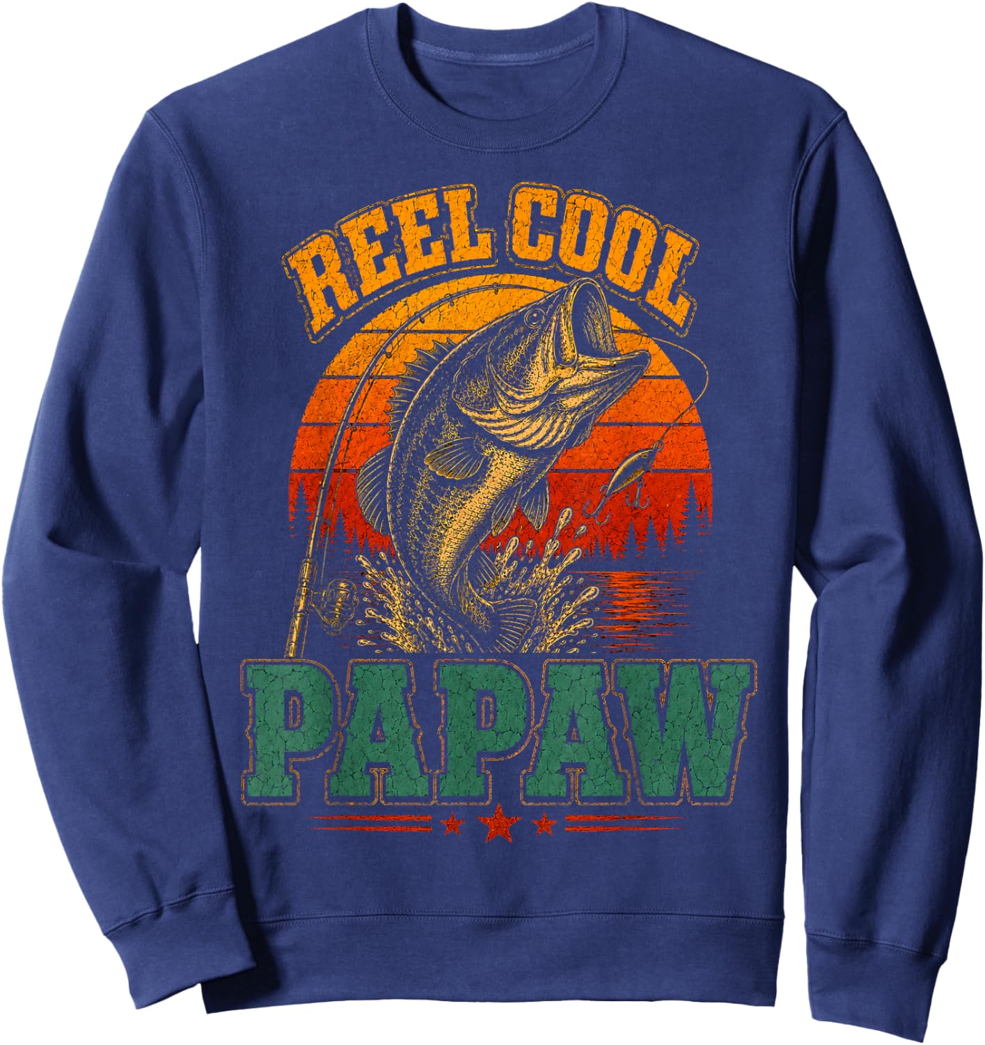 Reel Cool Papaw Vintage Fishing Retro Sunset Father's Day Sweatshirt - Sweatshirt | Navy