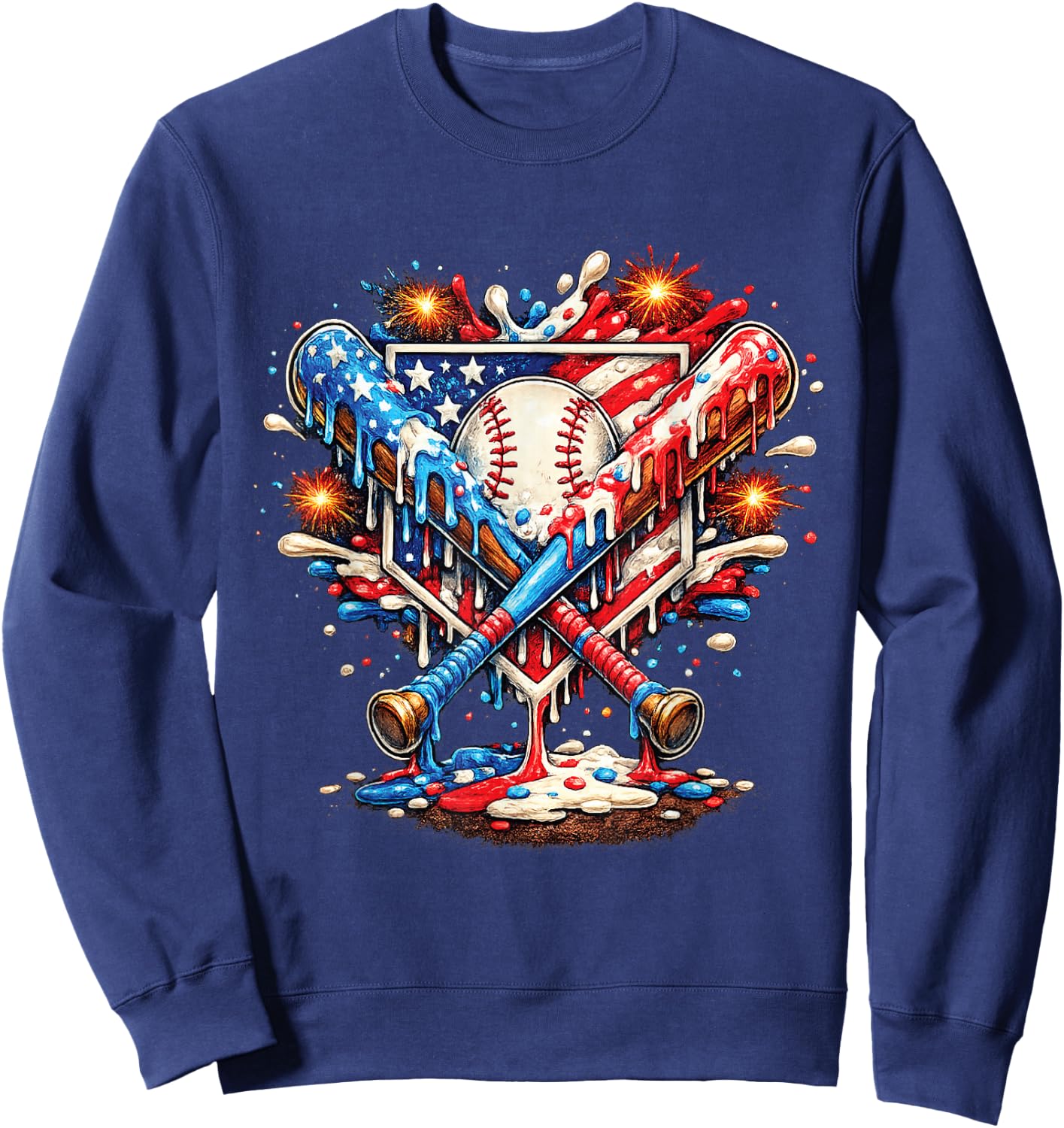 Baseball Drip Ice Cream 4th of July American USA Flag Boys Sweatshirt - Sweatshirt | Navy