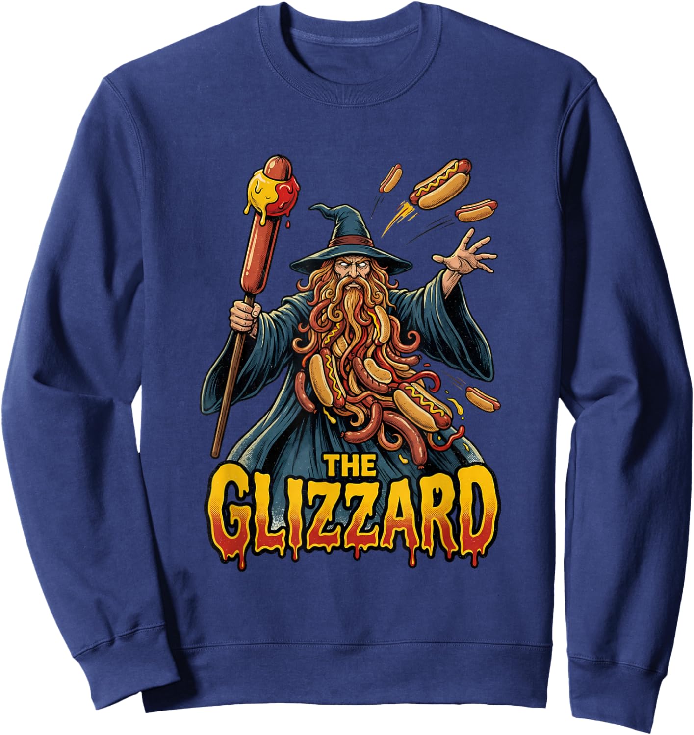 The Glizzard Hot Dog Wizard Funny Glizzy Sweatshirt - Sweatshirt | Navy