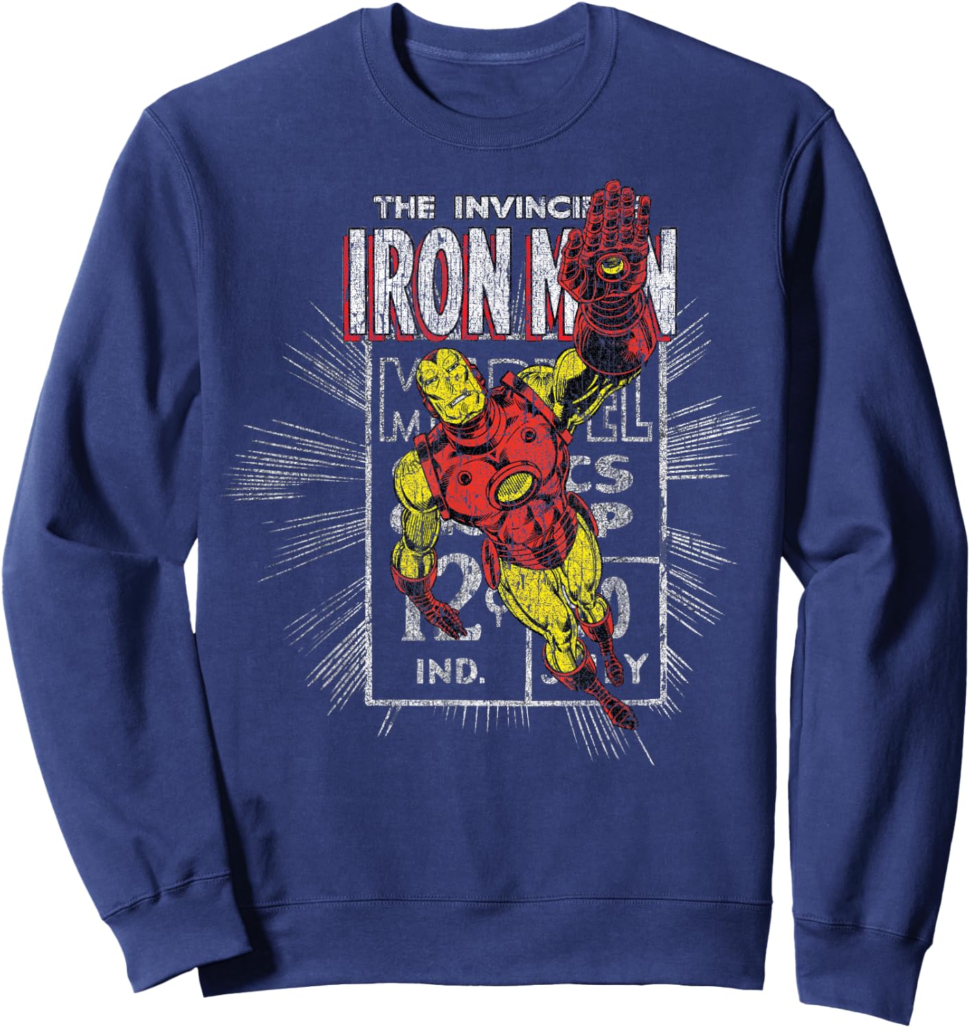 Iron Man Retro Comic Book Stamp Flying Pose Graphic Sweatshirt - Sweatshirt | Navy