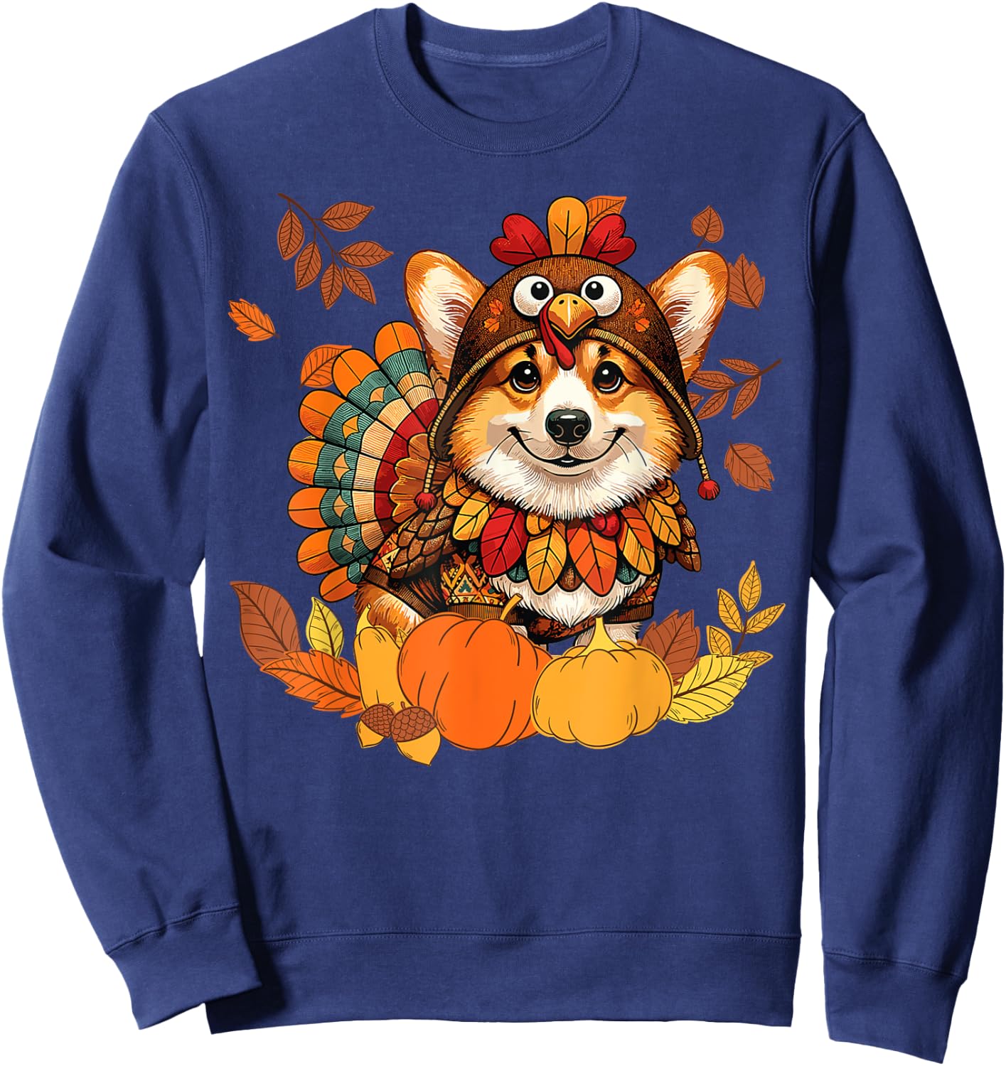 Corgi Dog Turkey Thanksgiving Costume Women Men Kids Toddler Sweatshirt - Sweatshirt | Navy