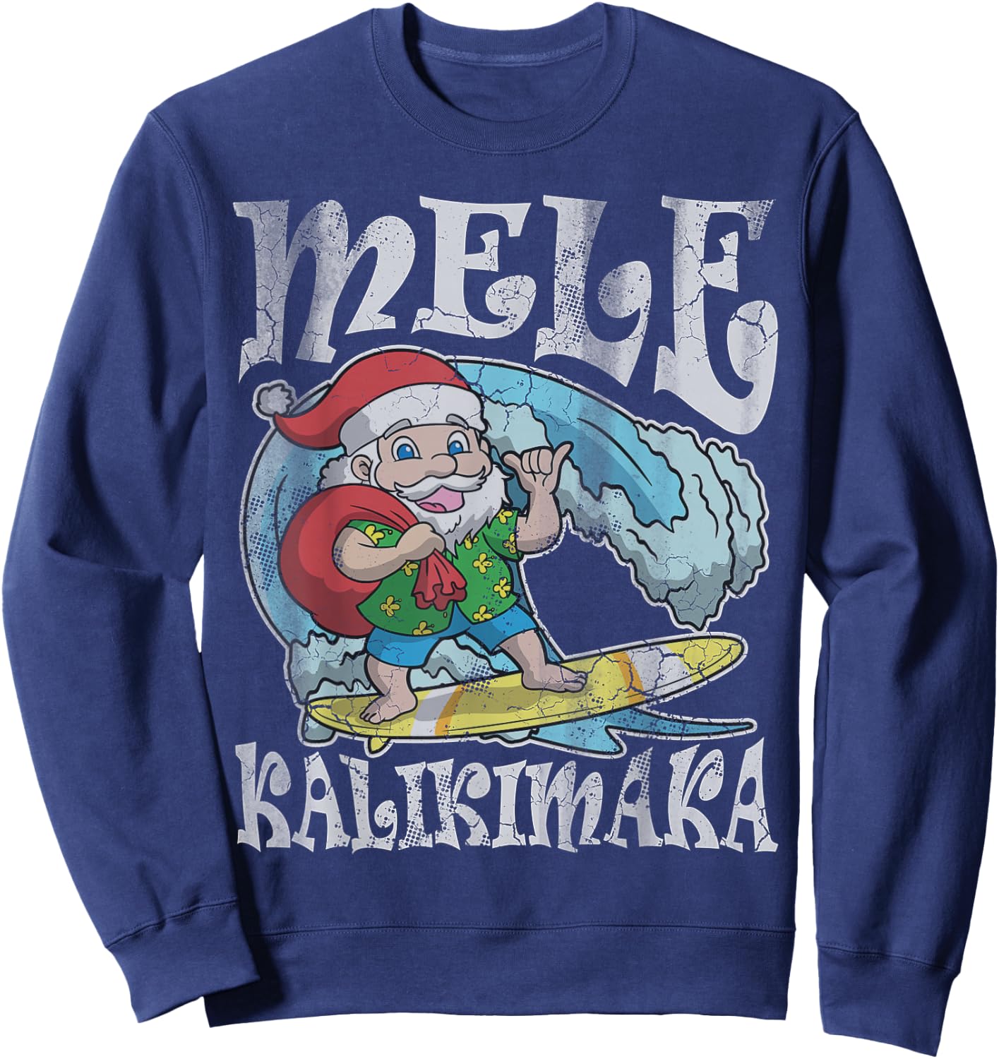 Mele Kalikimaka Christmas Santa Claus Hawaii Surfing Men Sweatshirt - Sweatshirt | Navy