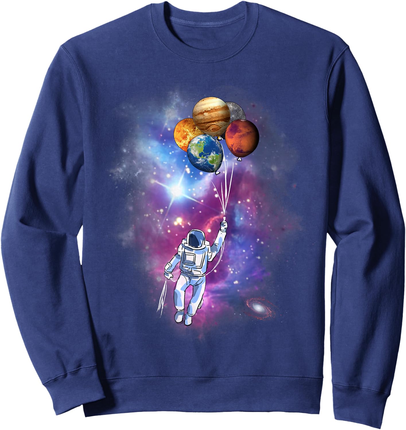 Spaceman Planet Balloon Galaxy Outer Space Astronaut Sweatshirt - Sweatshirt | Navy