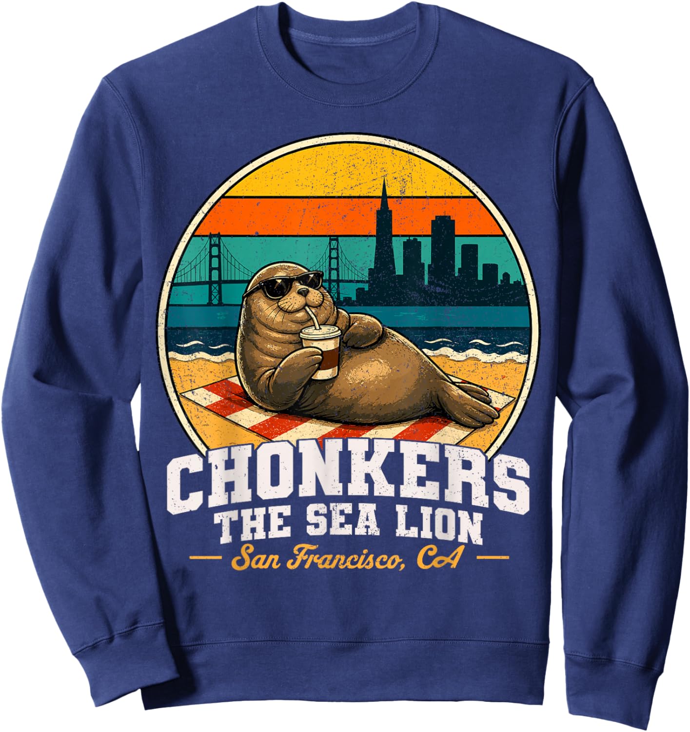 Chonkers The Sea Lion San Francisco Funny Seal Sweatshirt - Sweatshirt | Navy
