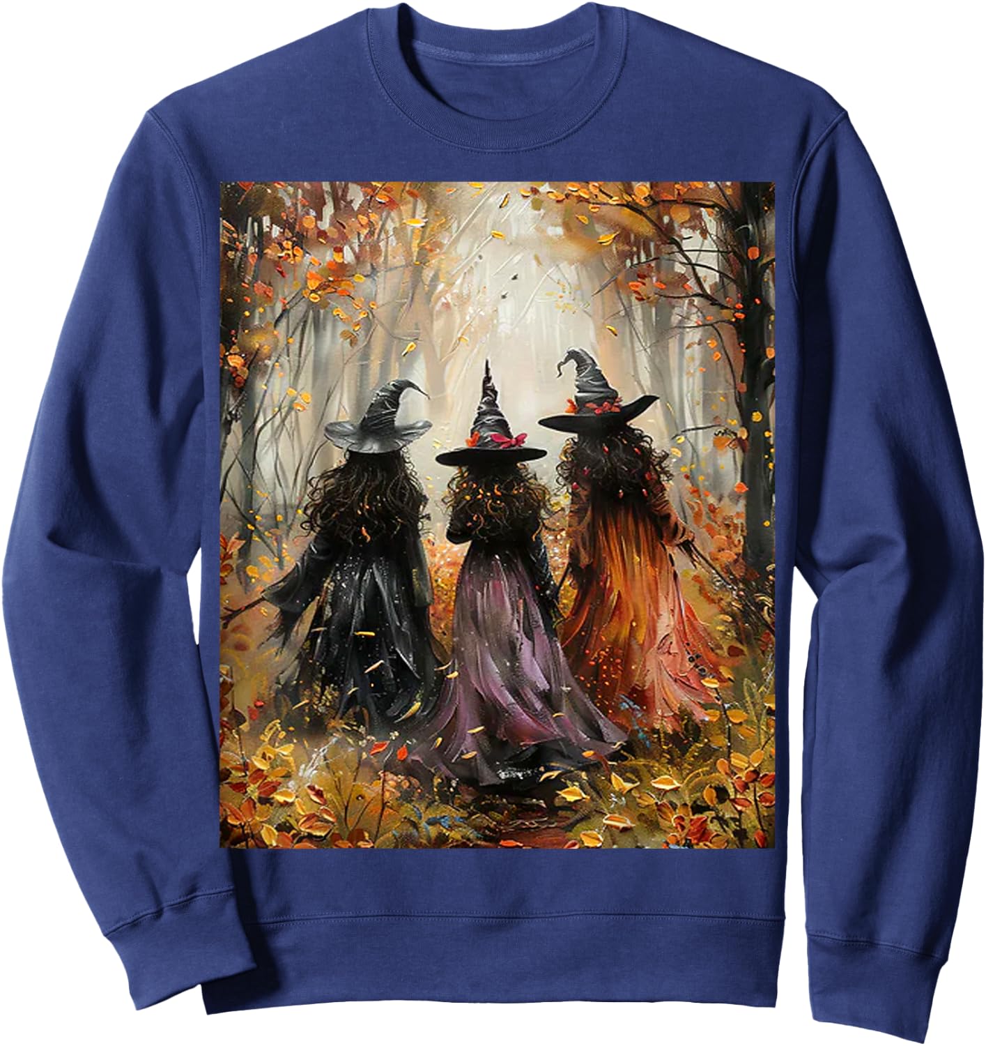 Autumn Three Witches Leaves Painting Art Sweatshirt - Sweatshirt | Navy