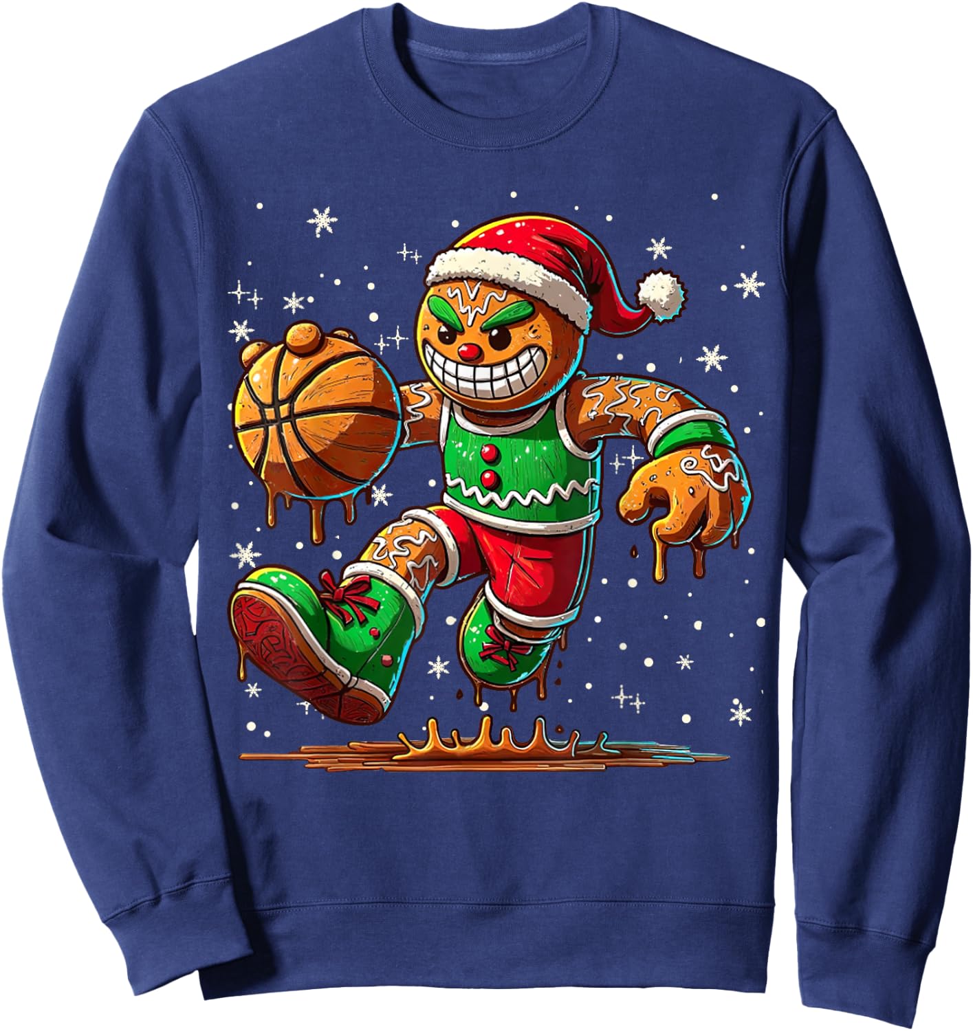 Christmas Gingerbread Man Sports Player Cool Basketball Xmas Sweatshirt - Sweatshirt | Navy