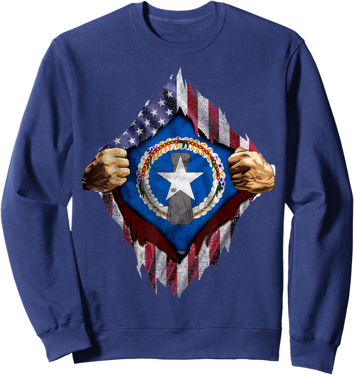 Saipan American Flag Shirt - CNMI seal T shirt Sweatshirt - Sweatshirt | Navy