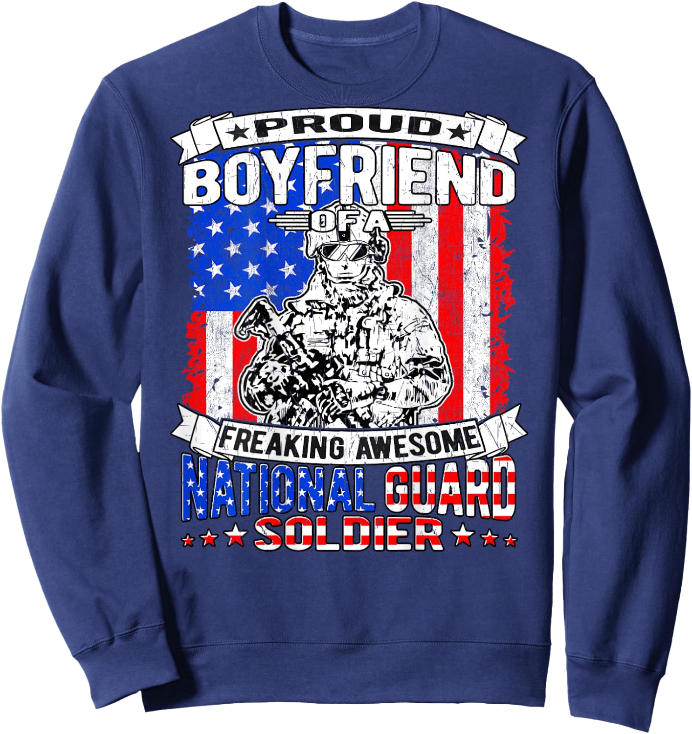 Proud Boyfriend of A National Guard Soldier Military Lover Sweatshirt - Sweatshirt | Navy