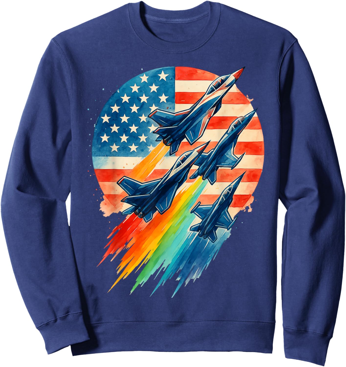 Vintage Fighter American Flag Fighter Jet 4th of July Sweatshirt - Sweatshirt | Navy