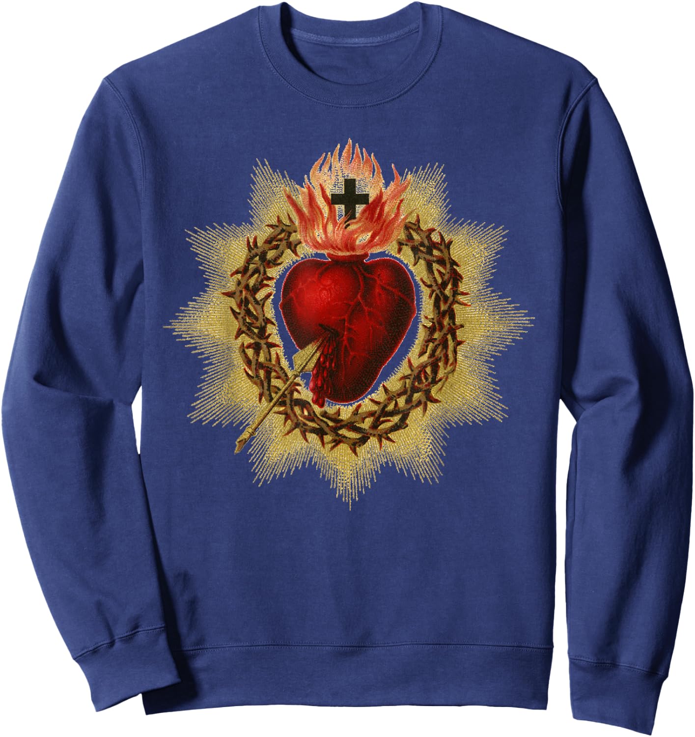 Catholic T Shirt - Sacred Heart in Crown of Thorns Sweatshirt - Sweatshirt | Navy