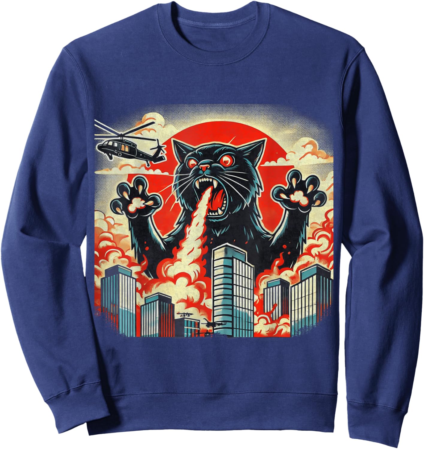 Catzilla Cat Japanese Art Funny Cat Gifts Women Kids Sweatshirt - Sweatshirt | Navy