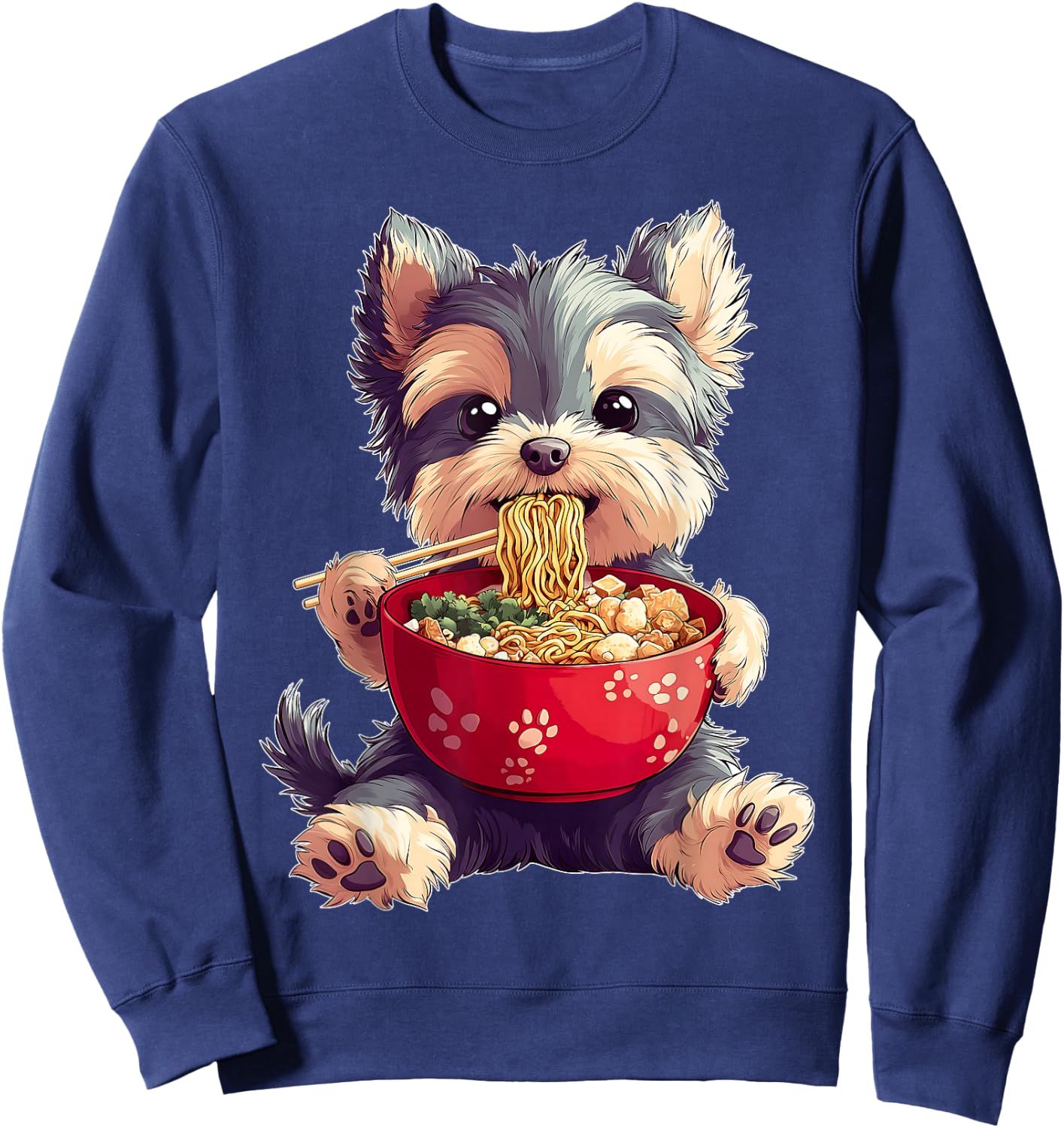 Yorkshire Terrier Yorkie Dog Japanese Ramen Noodles Kawaii Sweatshirt - Sweatshirt | Navy