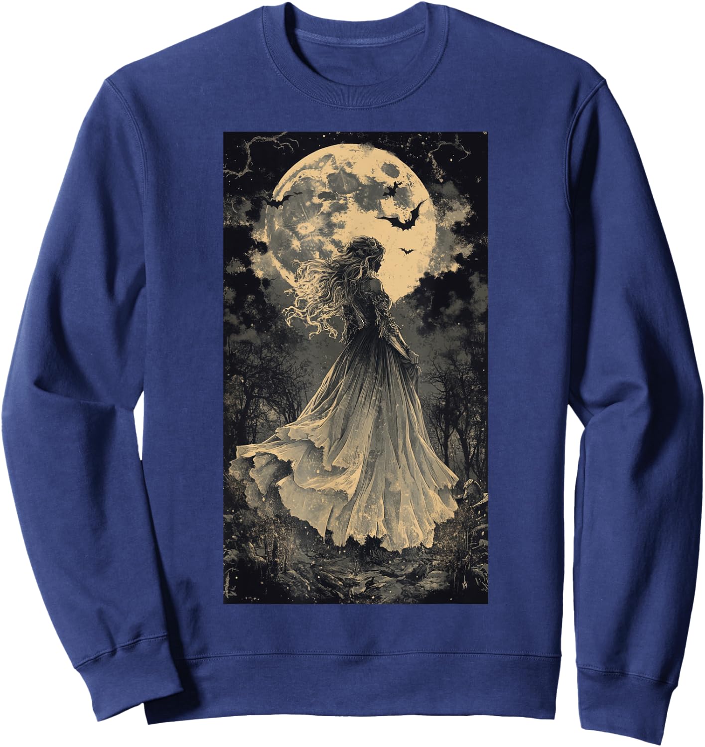 Beautiful Witch Gothic Fantasy Vampire Moonlight Sweatshirt - Sweatshirt | Navy