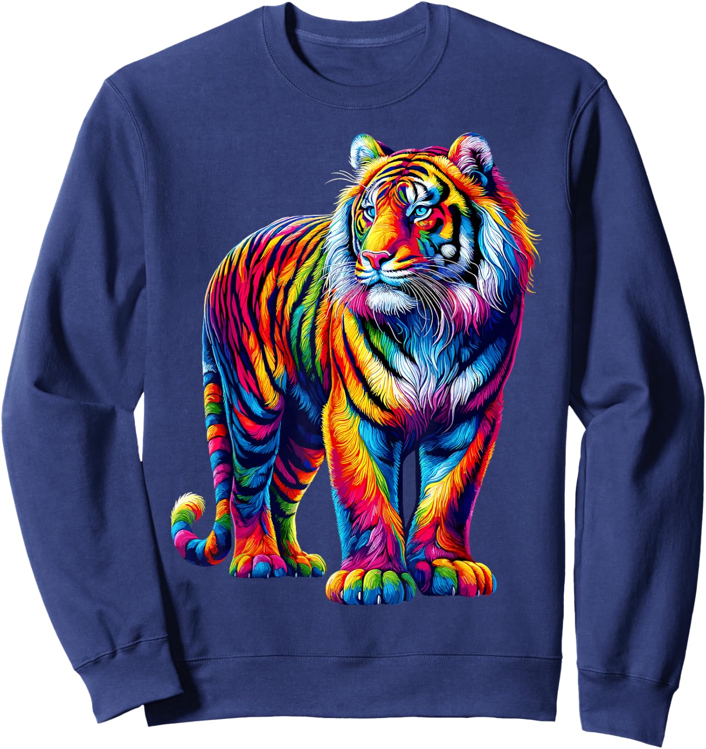 Vibrant Colorful Tiger Art Shirt Rainbow Wild Cat Animal Sweatshirt - Sweatshirt | Navy