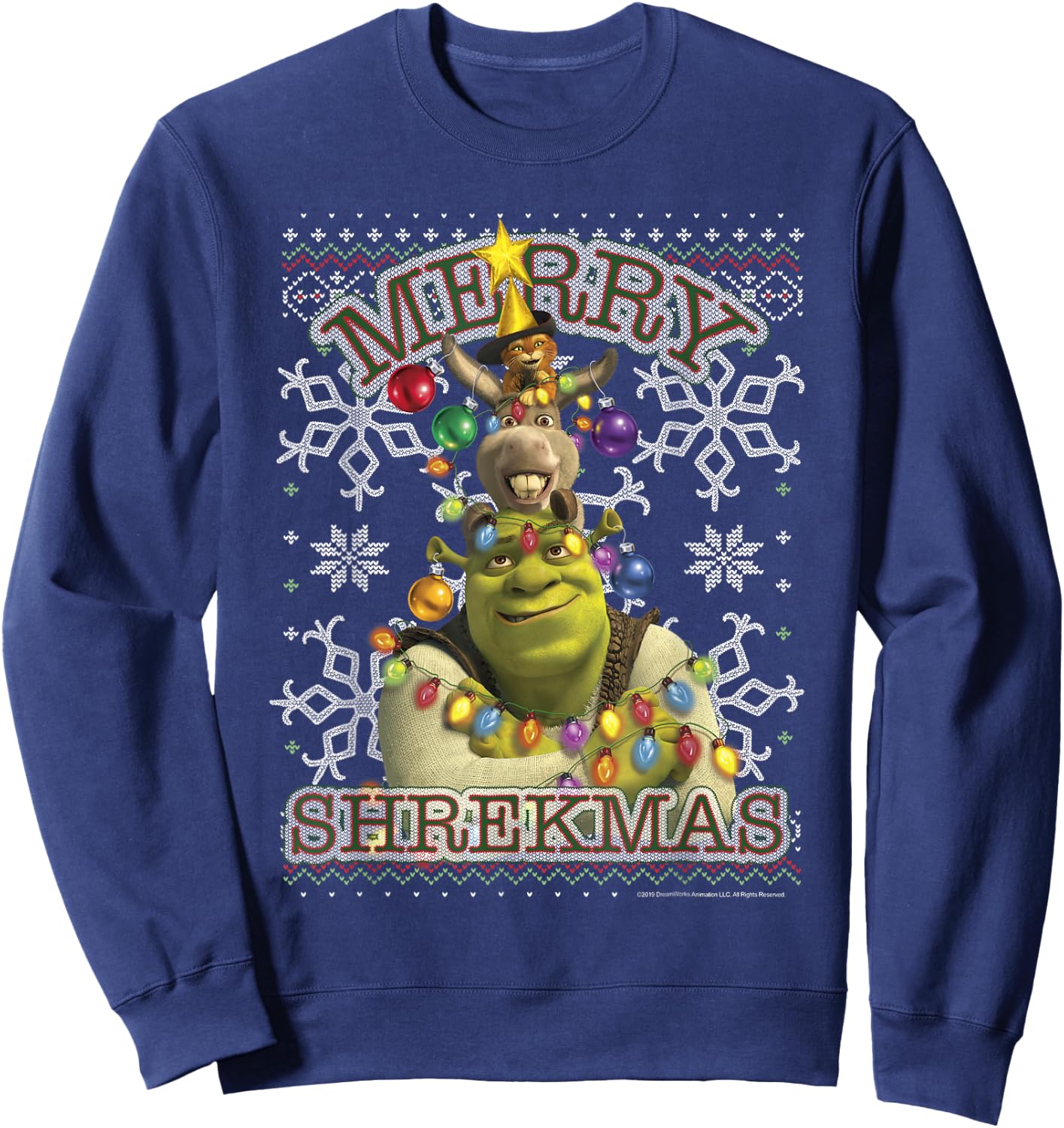 Shrek Donkey & Puss Merry Shrekmas Holiday Text Poster Sweatshirt - Sweatshirt | Navy
