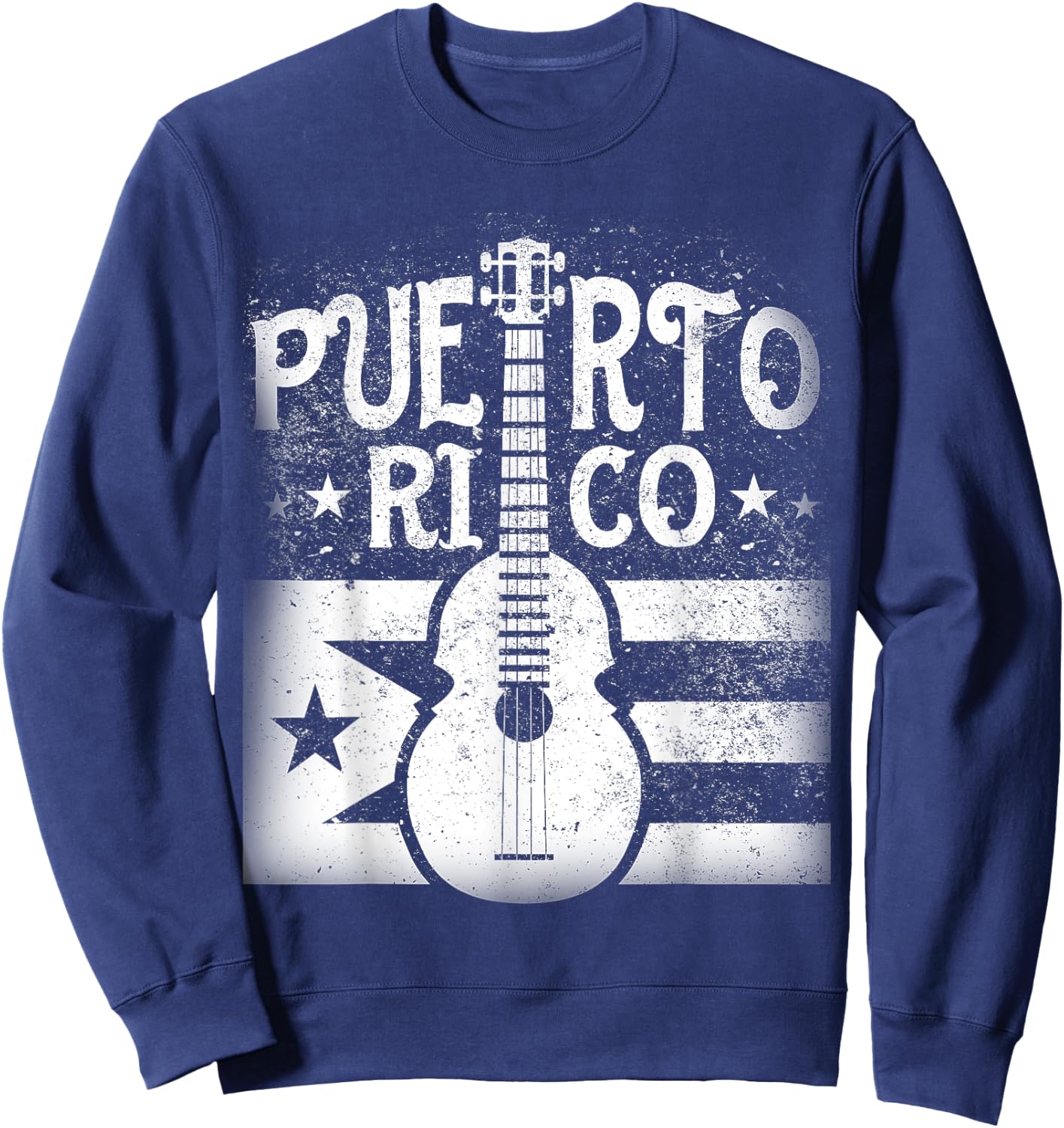 Puerto Rican | Cuatro Guitar Puerto Rico Flag T Shirt Sweatshirt - Sweatshirt | Navy