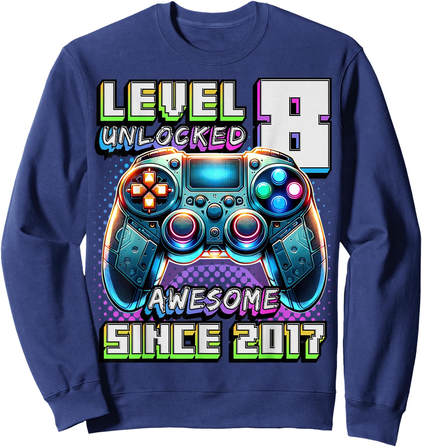 8th Birthday Boy Level 8 Gamer 8 Year Video Game Party Sweatshirt - Sweatshirt | Navy