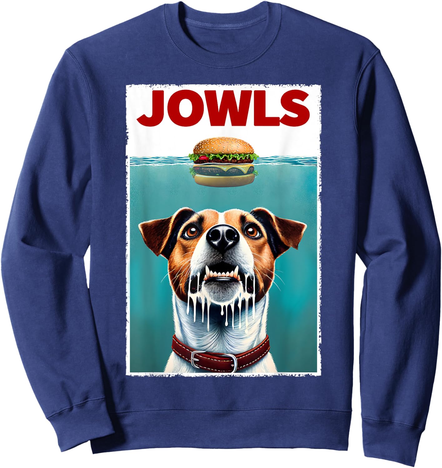 Funny Jack Russell Terrier and Hamburger Parody Jowls Sweatshirt - Sweatshirt | Navy