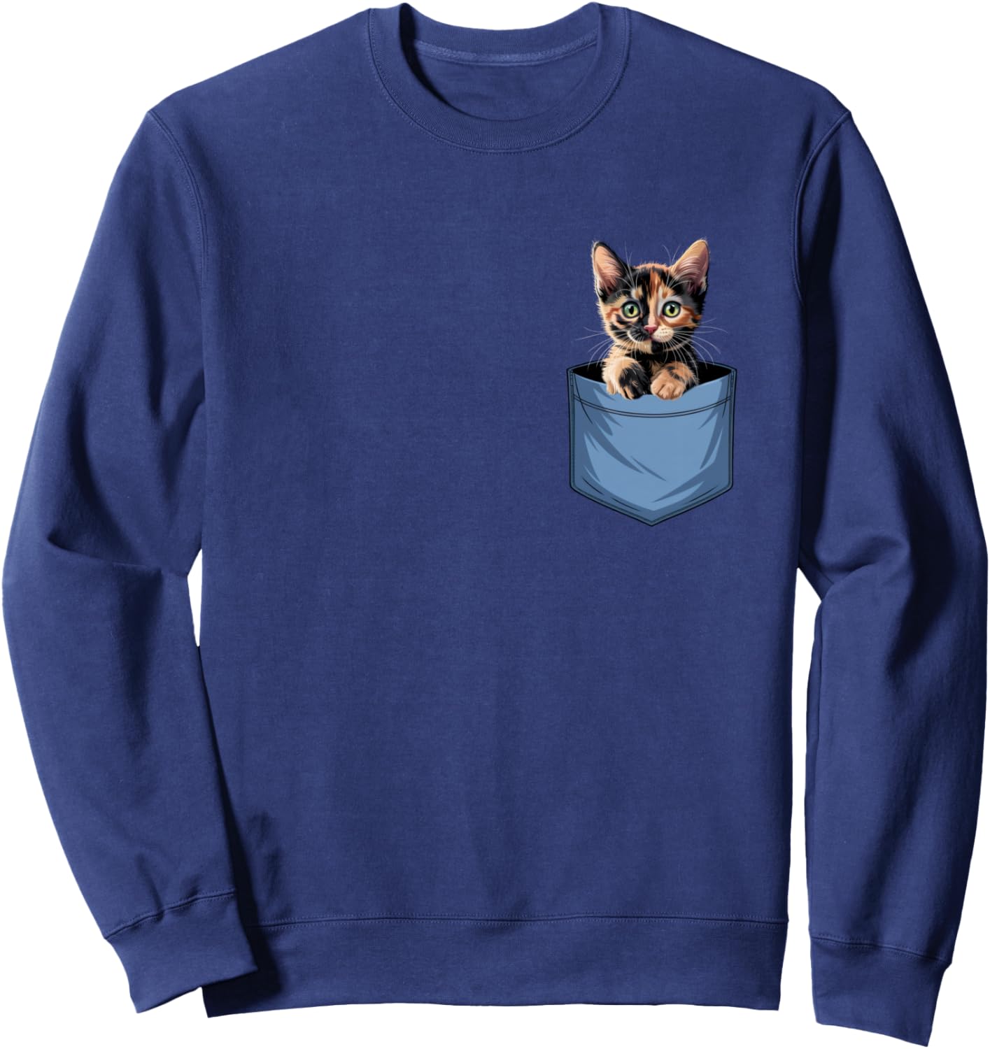 Cute Pocket Tortoiseshell Cat Lover Cat Mom Sweatshirt - Sweatshirt | Navy