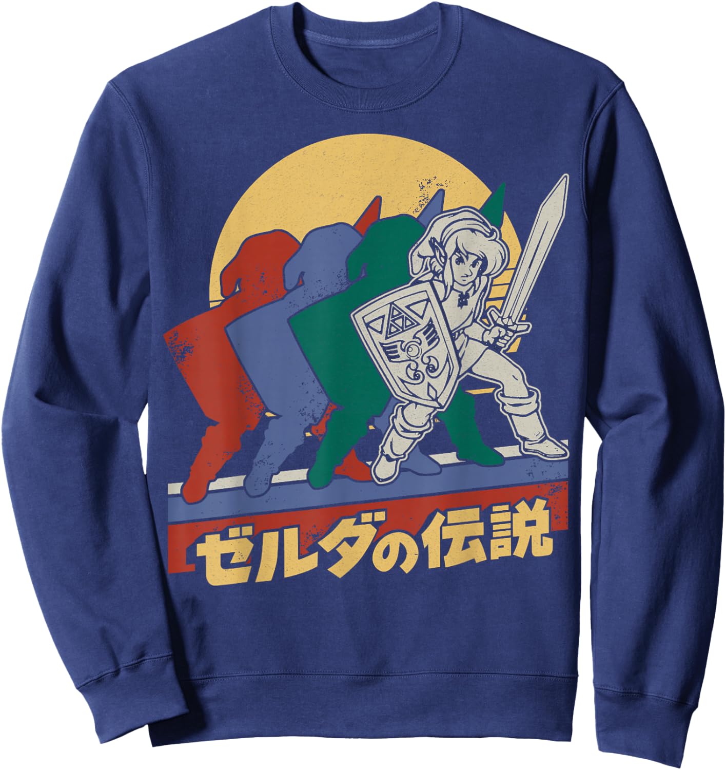 The Legend Of Zelda Retro Link Kanji Portrait - Black, Adult, Male, Short Sleeve, , Legend Of Zelda, S Sweatshirt - Sweatshirt | Navy