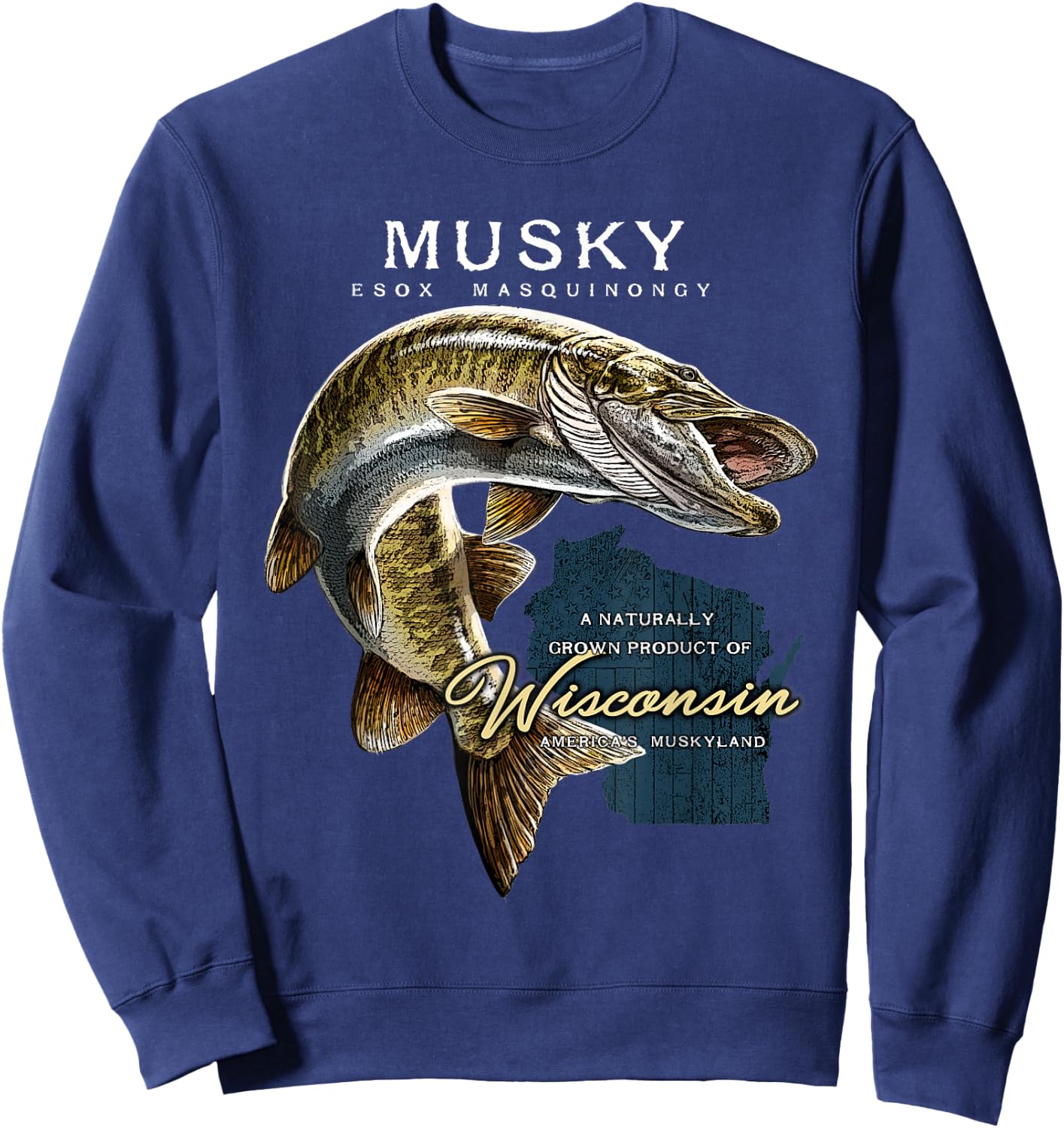 Musky Fishing Wisconsin Sweatshirt - Sweatshirt | Navy