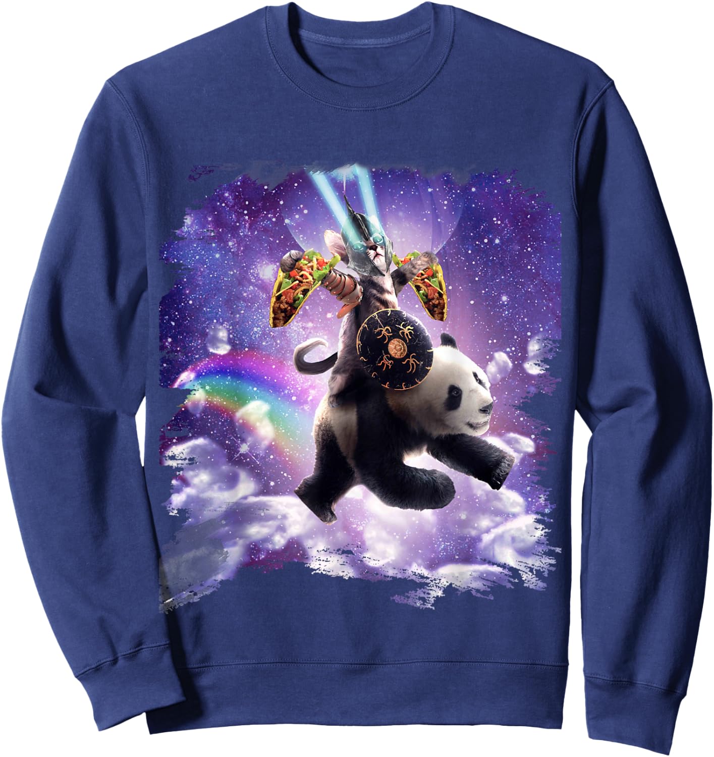 Lazer Warrior Space Cat Riding Panda With Taco Sweatshirt - Sweatshirt | Navy
