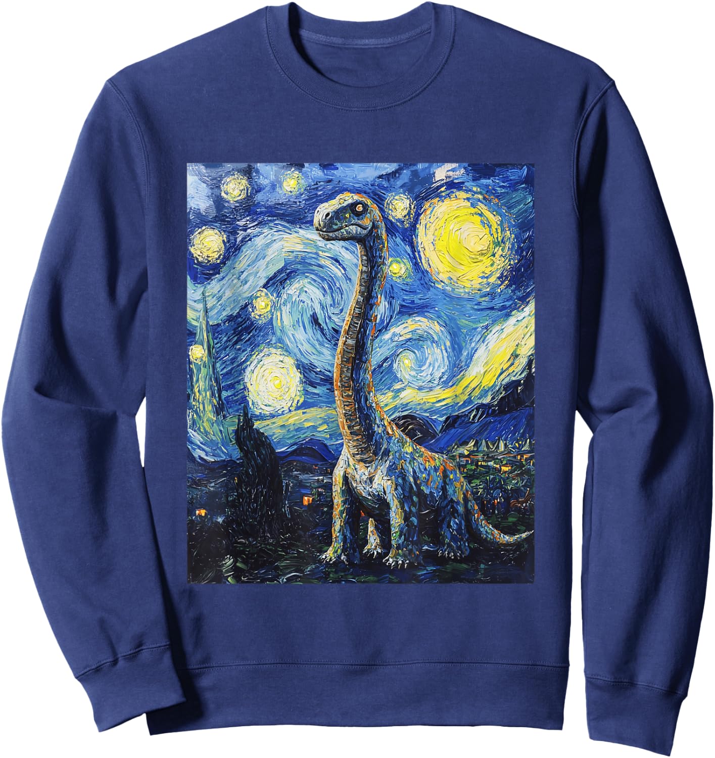 Brachiosaurus Dinosaur Dino - Van Gogh Style - Starry Night Sweatshirt - Sweatshirt | Navy