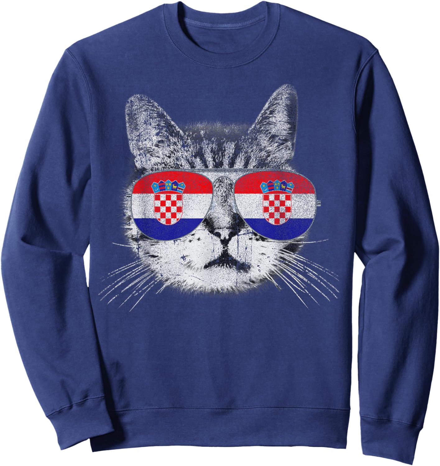 Croatian Croatia - Flag Cat Vintage Men Women Graphic Cool Sweatshirt - Sweatshirt | Navy