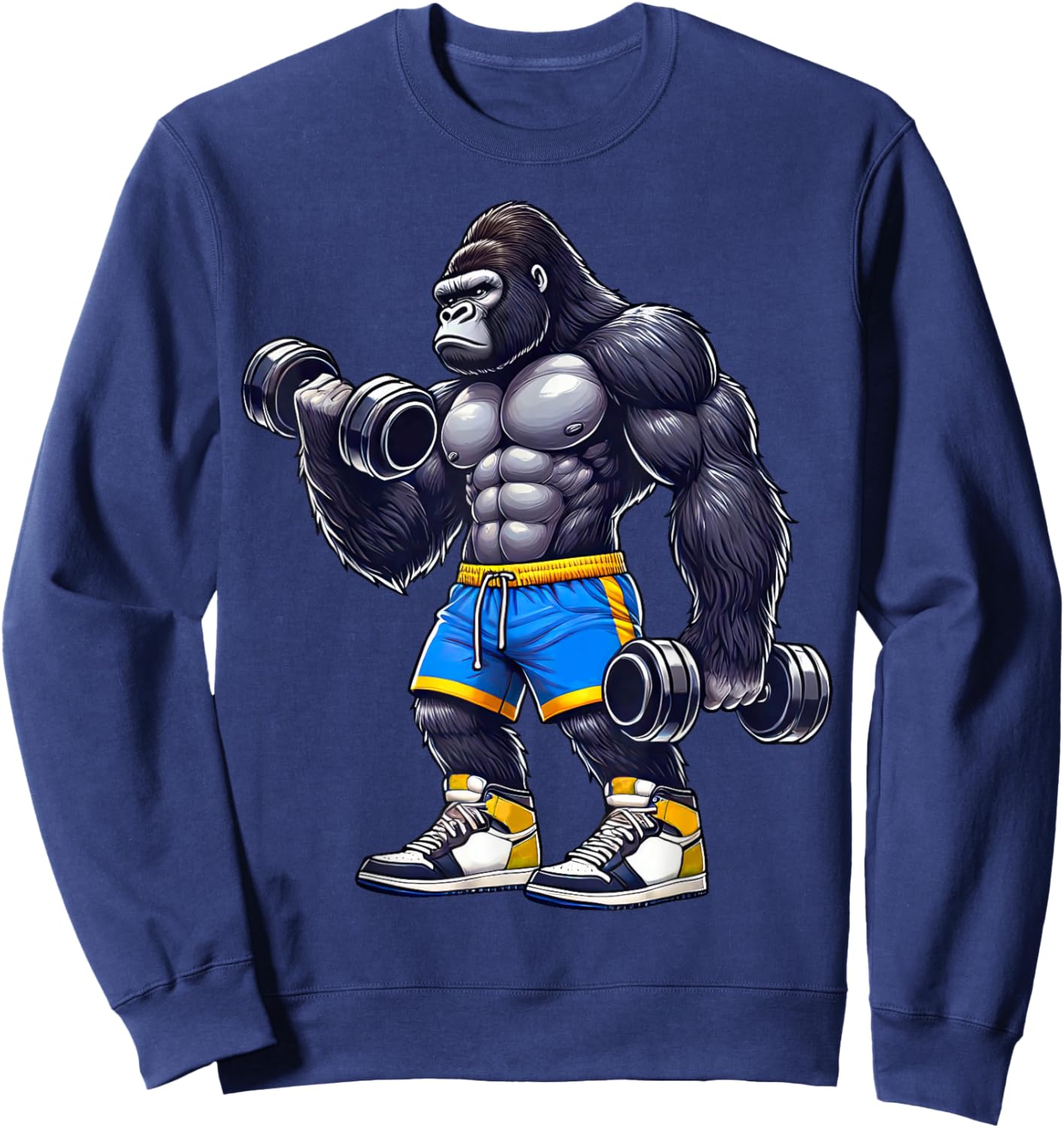 Gorilla Lifting Dumbbells Weightlifting Fitness Gym Sweatshirt - Sweatshirt | Navy