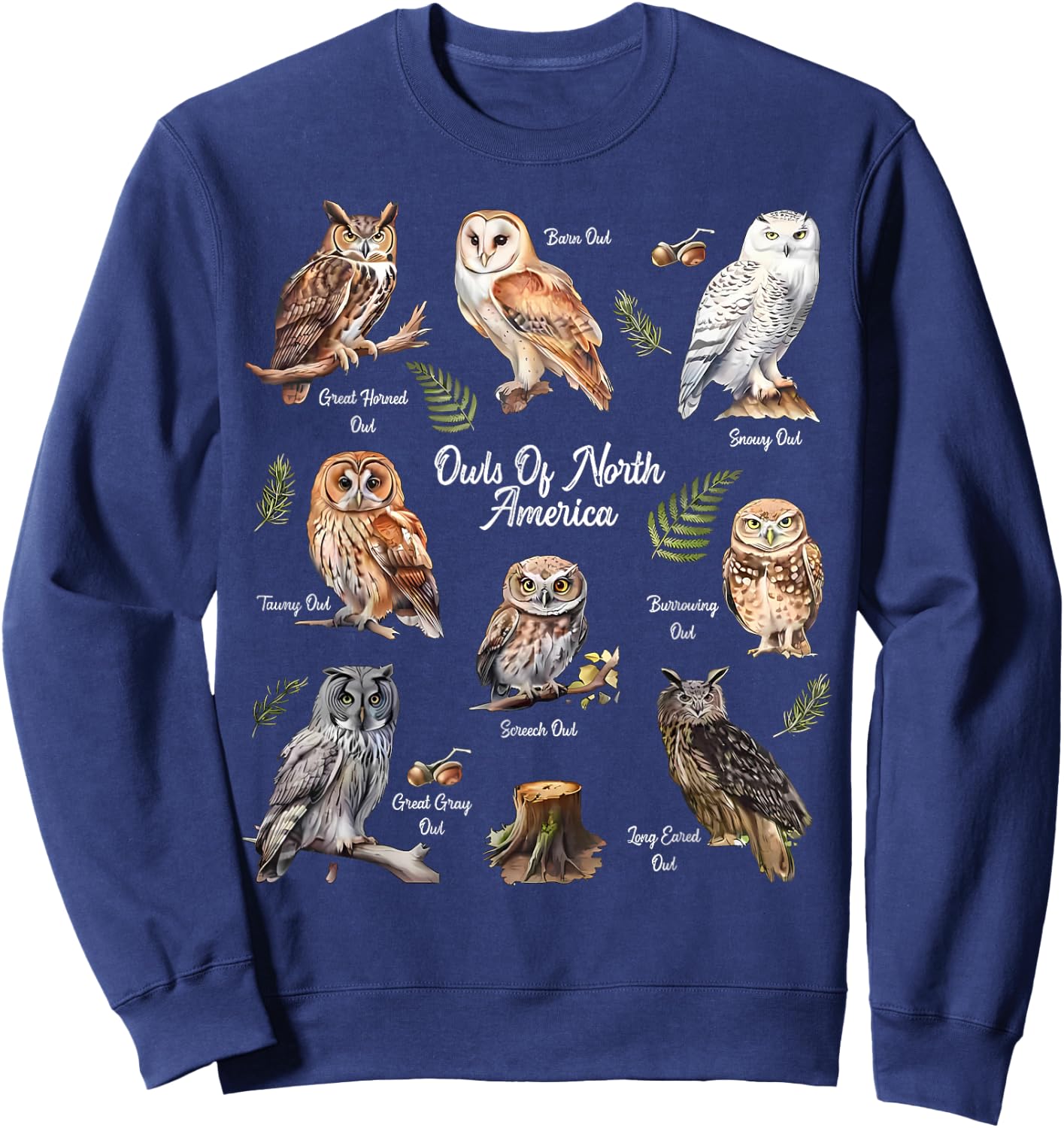 Owl Types North American Bird Of Prey Forest Bird Watcher Sweatshirt - Sweatshirt | Navy