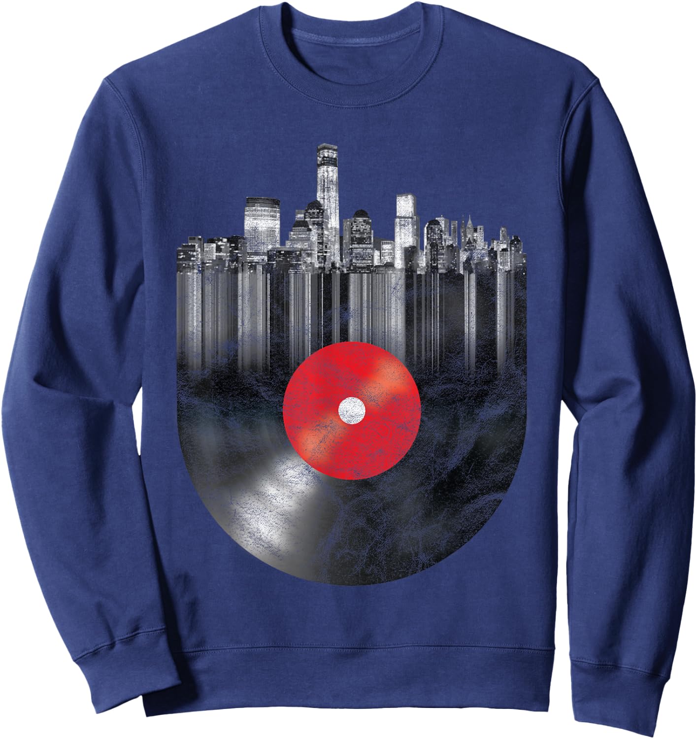 New York City Skyline Vinyl Record NYC Big Apple Turntable Sweatshirt - Sweatshirt | Navy