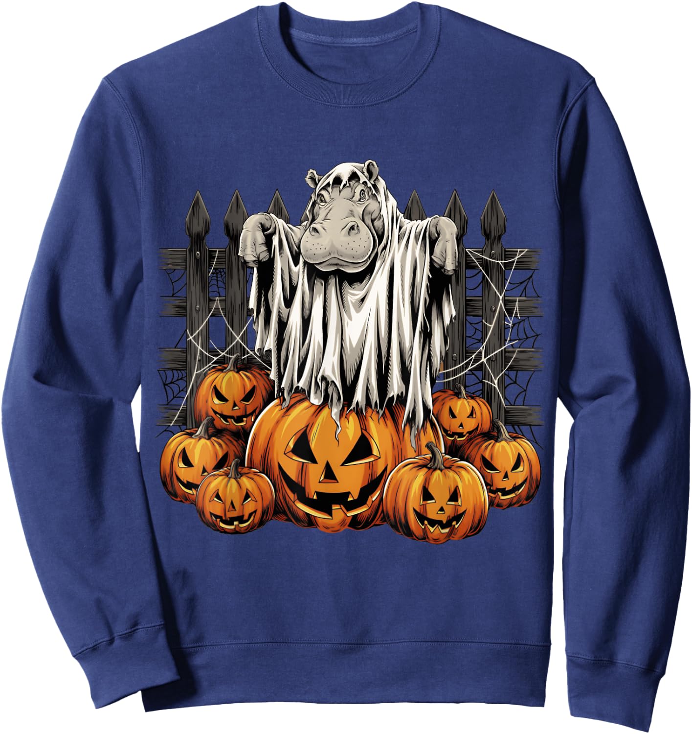 Halloween Hippo Ghost and Pumpkins Costume Sweatshirt - Sweatshirt | Navy