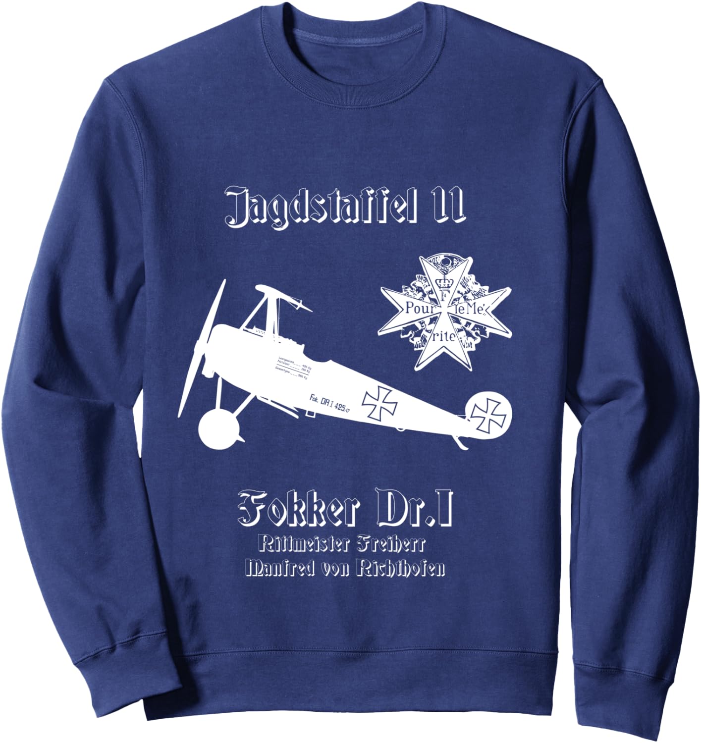 Jasta 11 Fokker DR.I German Triplane Dreidecker Richthofen Sweatshirt - Sweatshirt | Navy