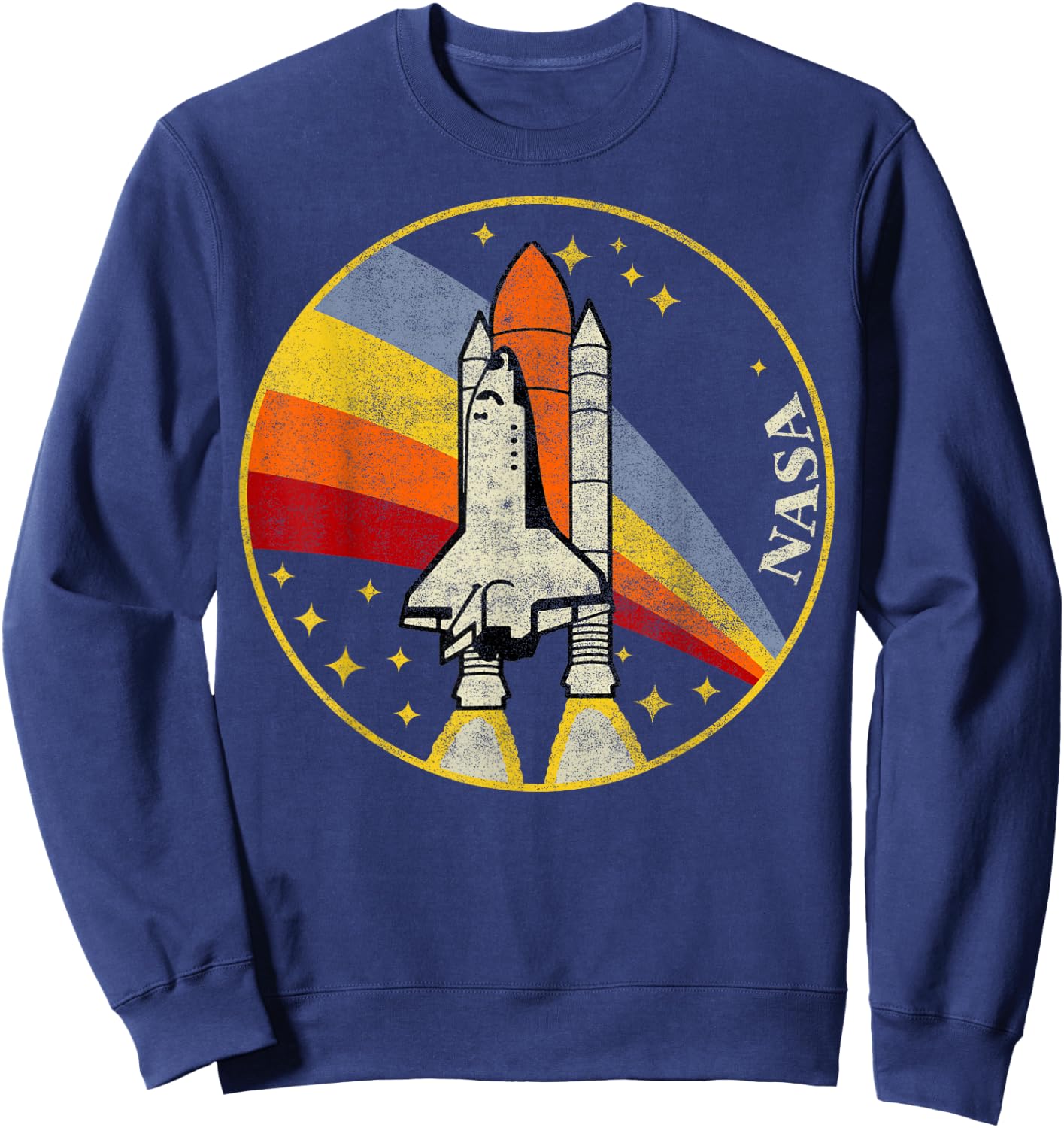 NASA Vintage Distressed Classic Rainbow Stripe Shuttle Badge Sweatshirt - Sweatshirt | Navy