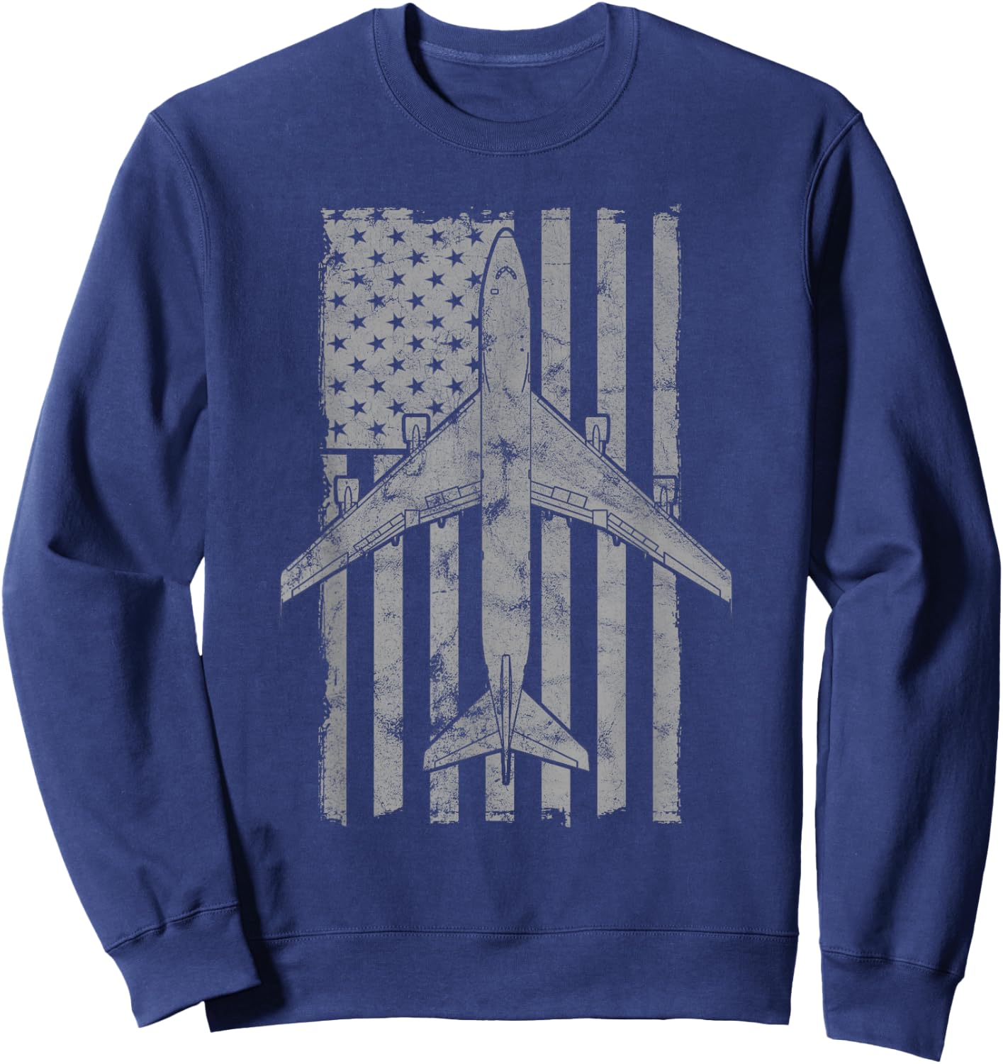 Designed For Flight 747 Jumbo Jet Vintage Flag Pilot Sweatshirt - Sweatshirt | Navy