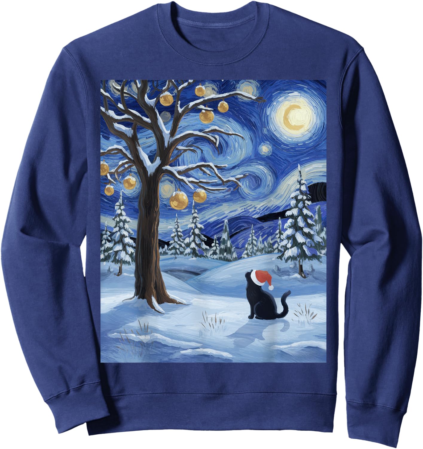 Starry Night Festive Christmas Cat Santa Winter Xmas Women Kids Sweatshirt - Sweatshirt | Navy
