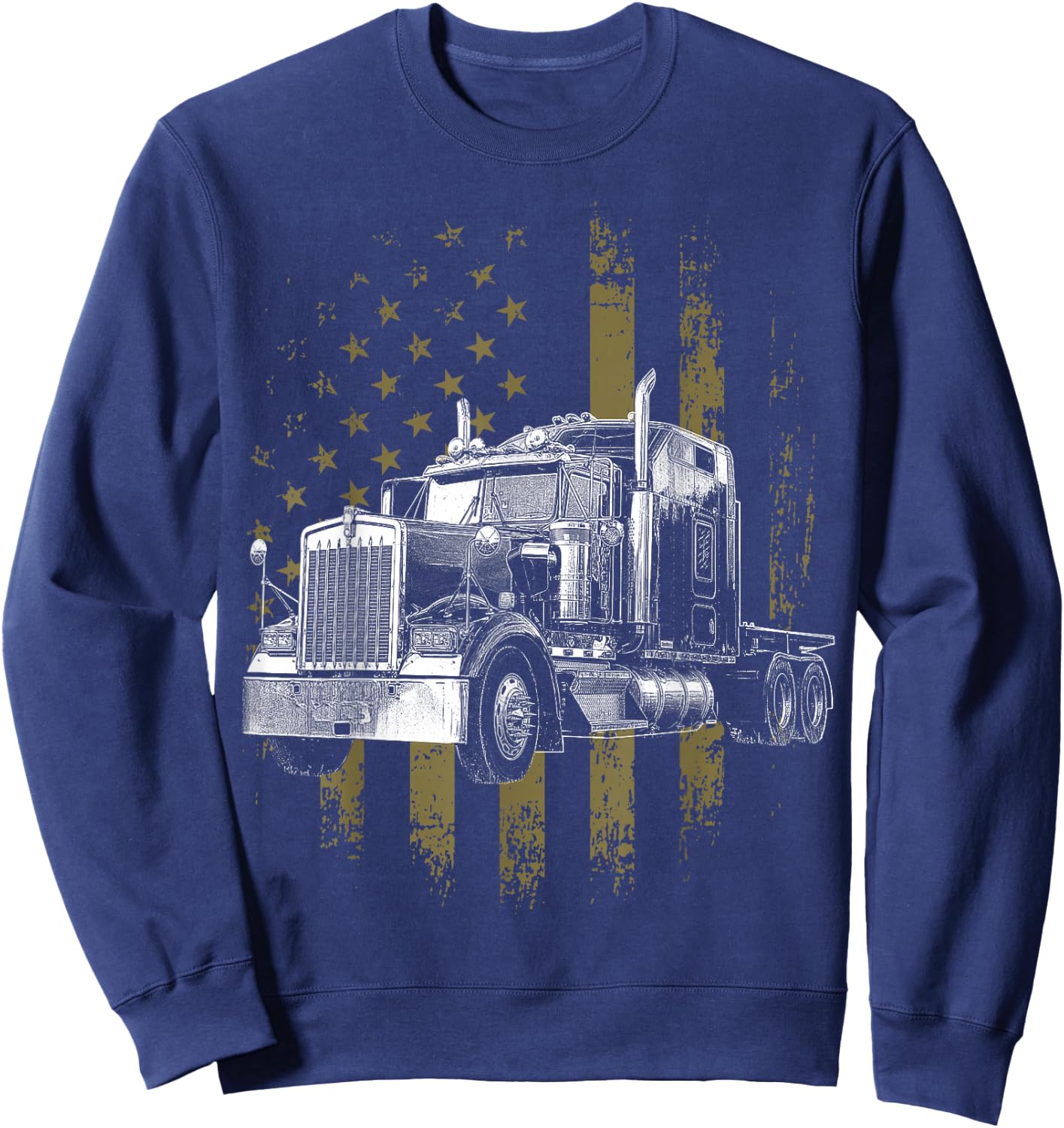 Trucker American Flag Big Rig Semi-Trailer Truck Driver Gift Sweatshirt - Sweatshirt | Navy