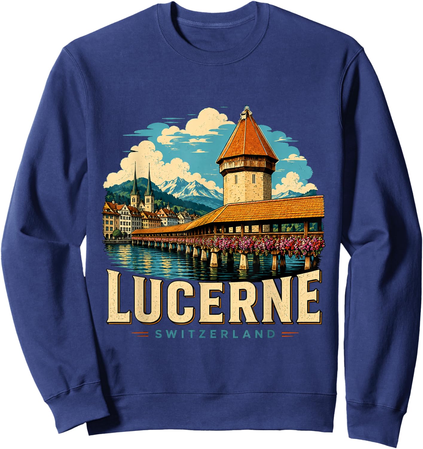 Vintage Lucerne Switzerland Travel Souvenir Landmark Gift Sweatshirt - Sweatshirt | Navy