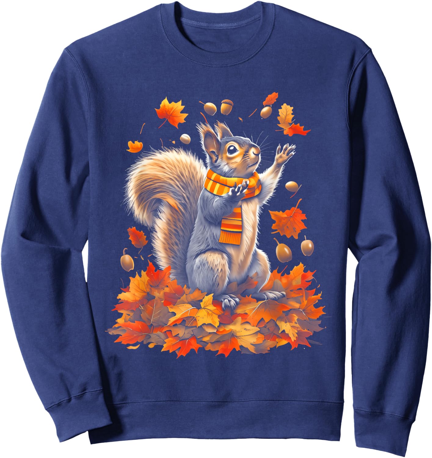 Cute Squirrel with Fall Leaves Autumn Animal Thanksgiving Sweatshirt - Sweatshirt | Navy