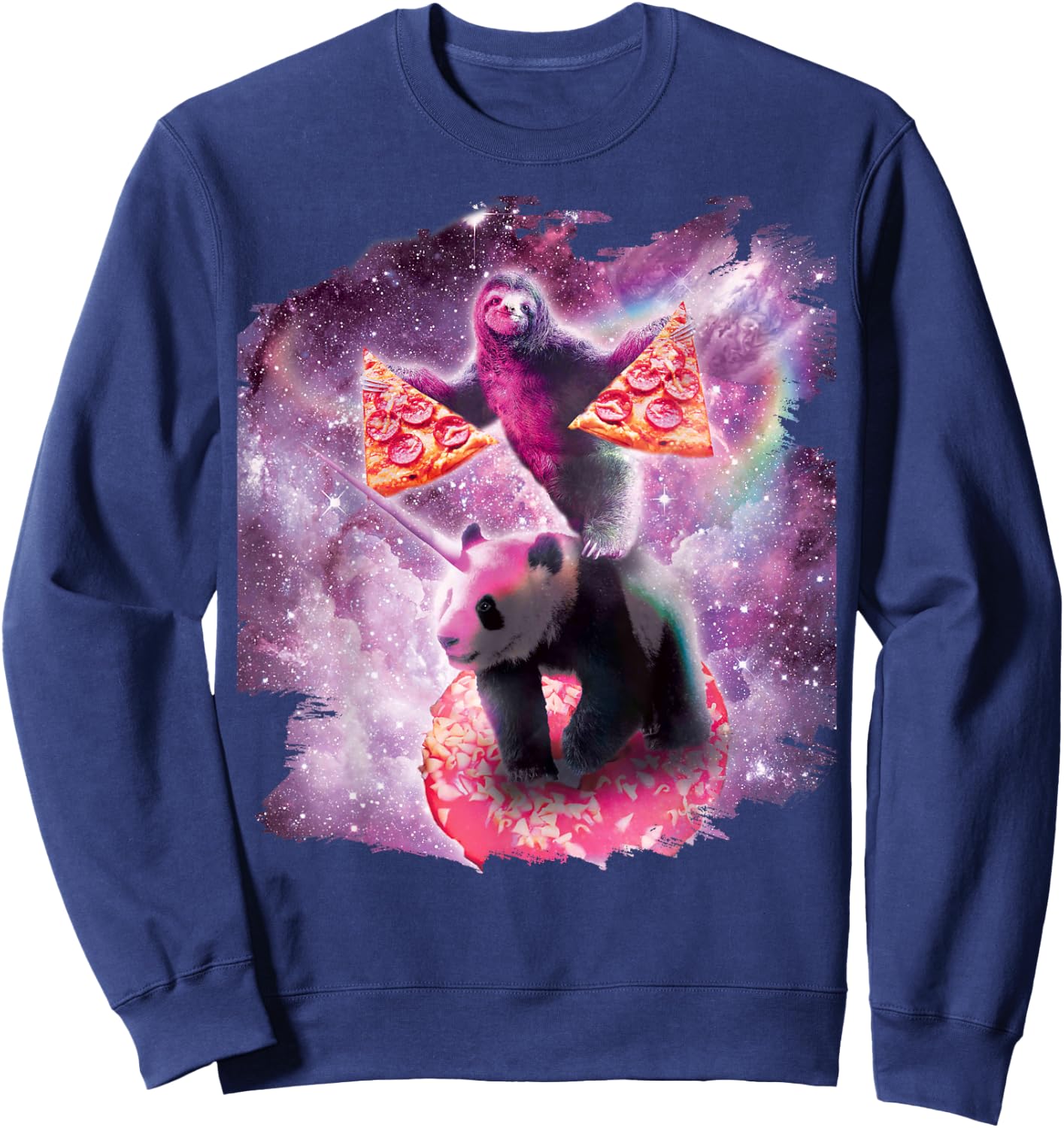 Space Pizza Sloth On Panda Unicorn On Doughnut Sweatshirt - Sweatshirt | Navy
