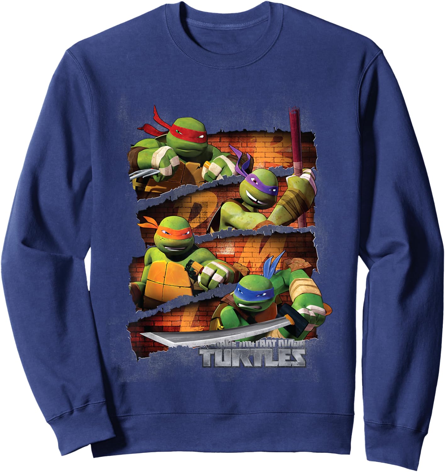 TMNT 4 Turtle Slice With Weapon Sweatshirt - Sweatshirt | Navy