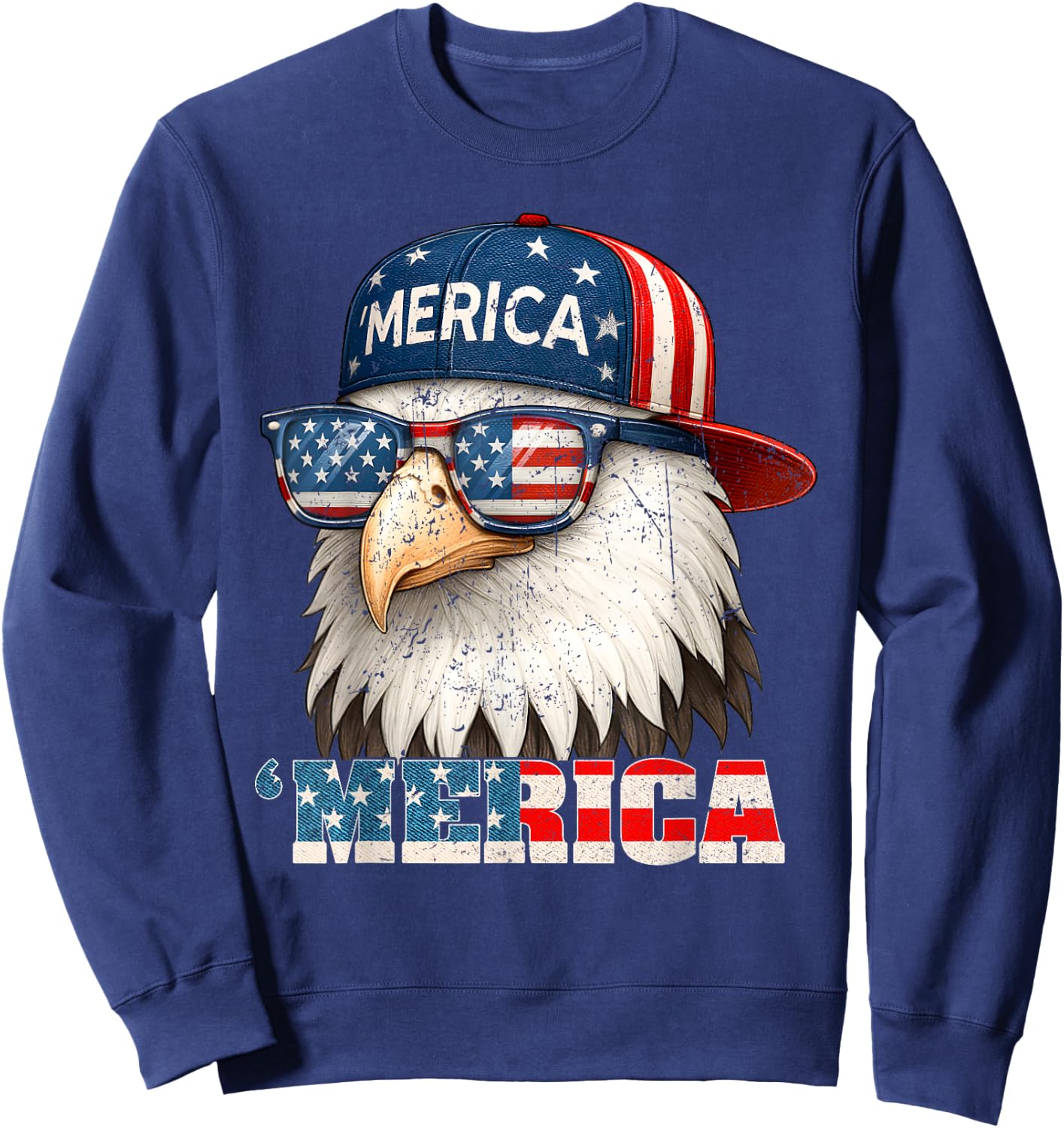 America Bald Eagle US American Flag Patriotic 4th of July Sweatshirt - Sweatshirt | Navy